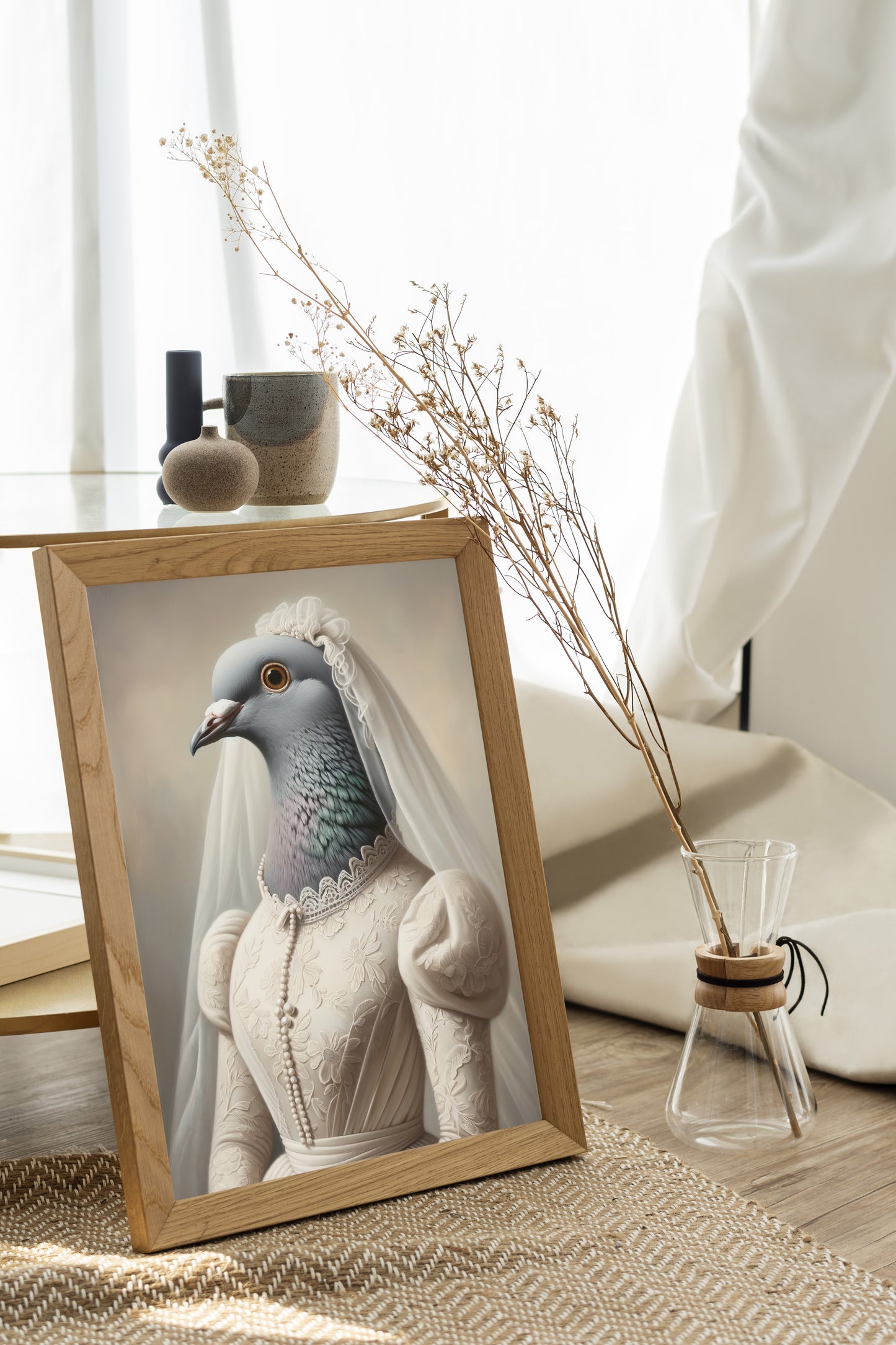 Funny Pigeon Wedding Dress Poster - Unique Animal Wall Art Decor - Bride Picture Gift