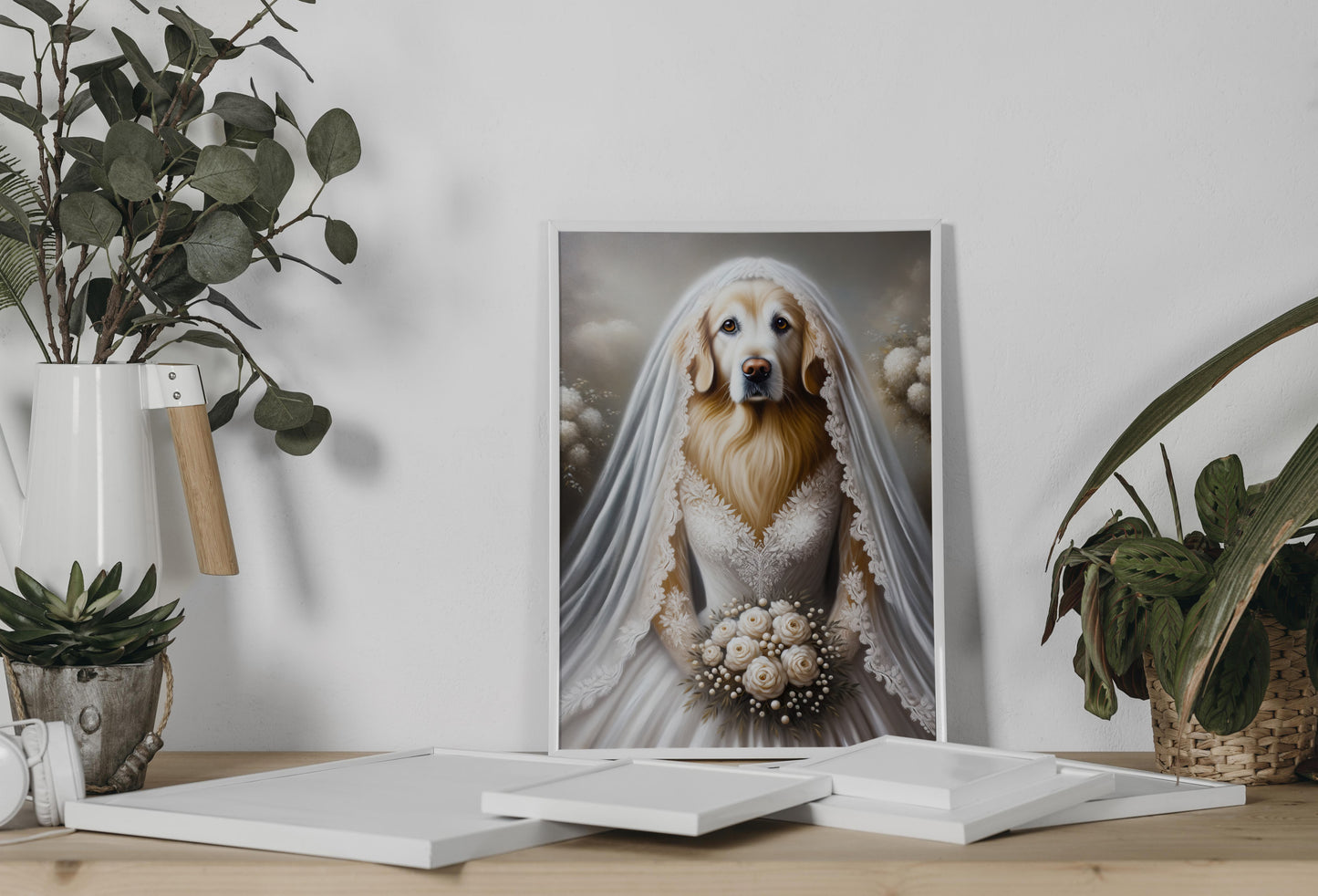 Poster Décoration Murale Chien Mariage - Golden Retriever en Robe de Mariée - Affiche Murale Animaux Humour