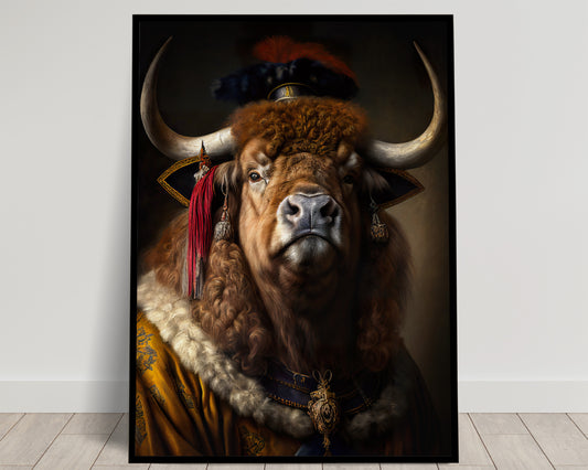 Affiche Poster de Bison Noble Style Baroque, Décoration Murale Animale, Idée Cadeau à Encadrer