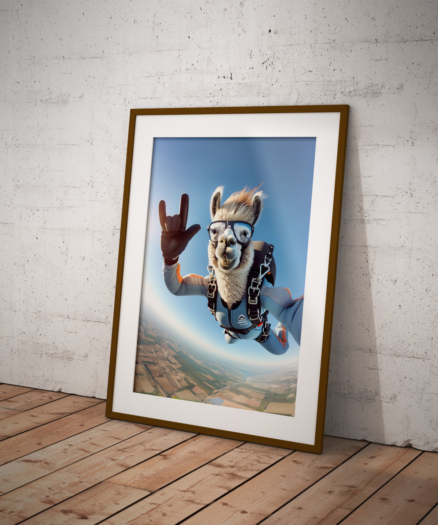 "Skydiving Llama Poster - Epic Animal Print Wall Art | Extreme Sport Decor for Animal Lovers"