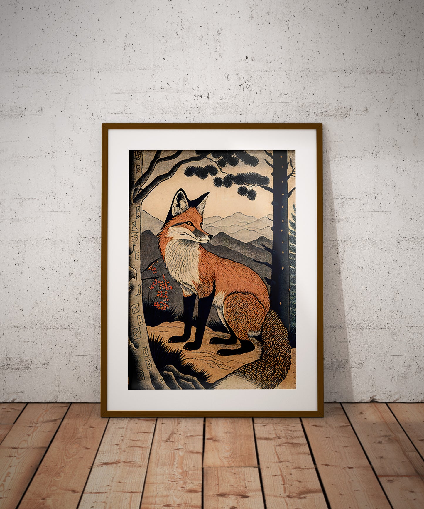 Poster Renard Vintage - Art Mural Japonais Ukiyo-e - Illustration Style Japonais - Affiche Murale