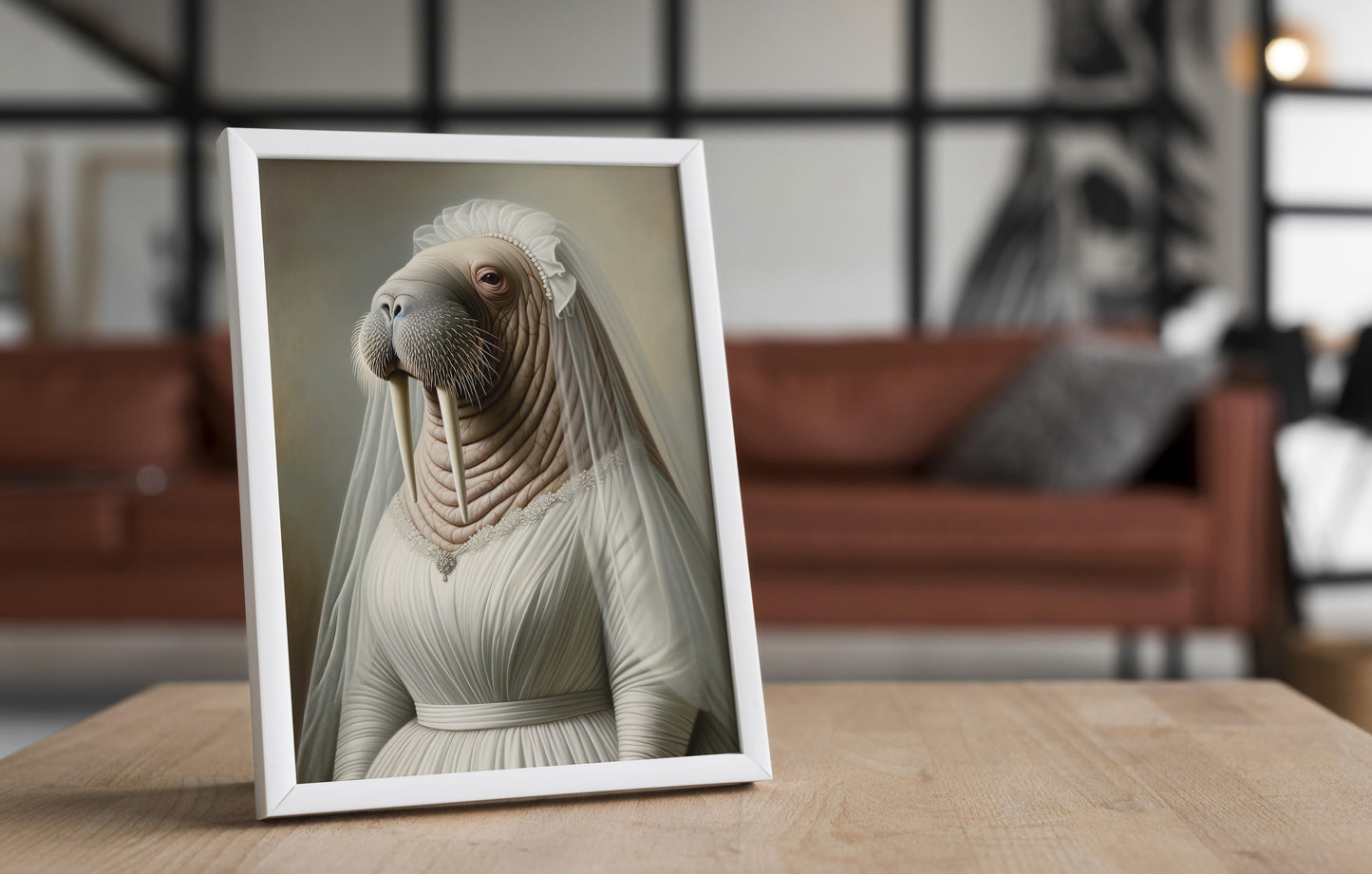 "Funny Walrus in Wedding Dress Poster - Unique Animal Wall Art Decor - Perfect Bride Gift & Framed Option"