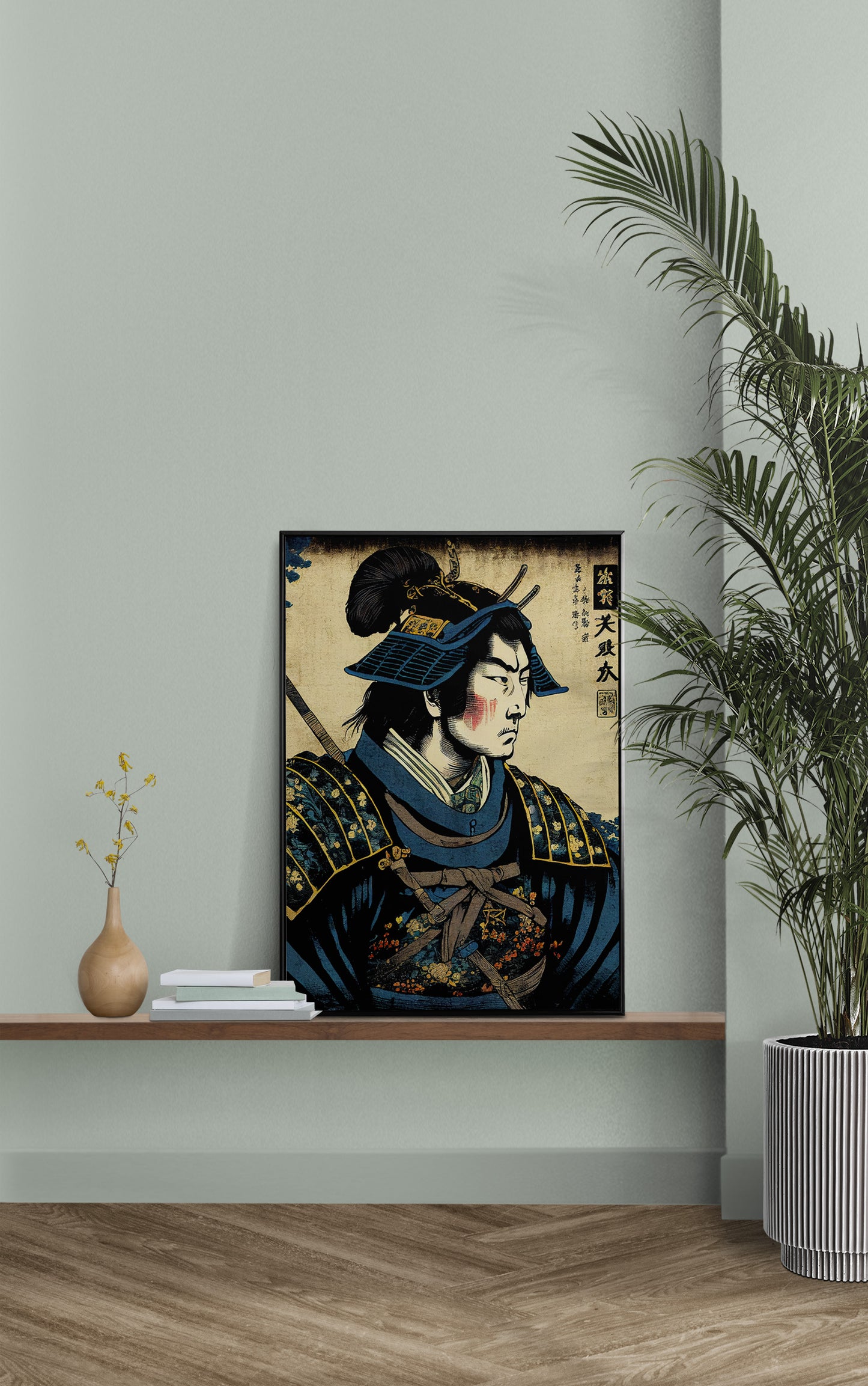 Affiche Murale Samouraï en Armure Bleue - Art Japonais Ukiyo-e, Poster de Décoration Murale