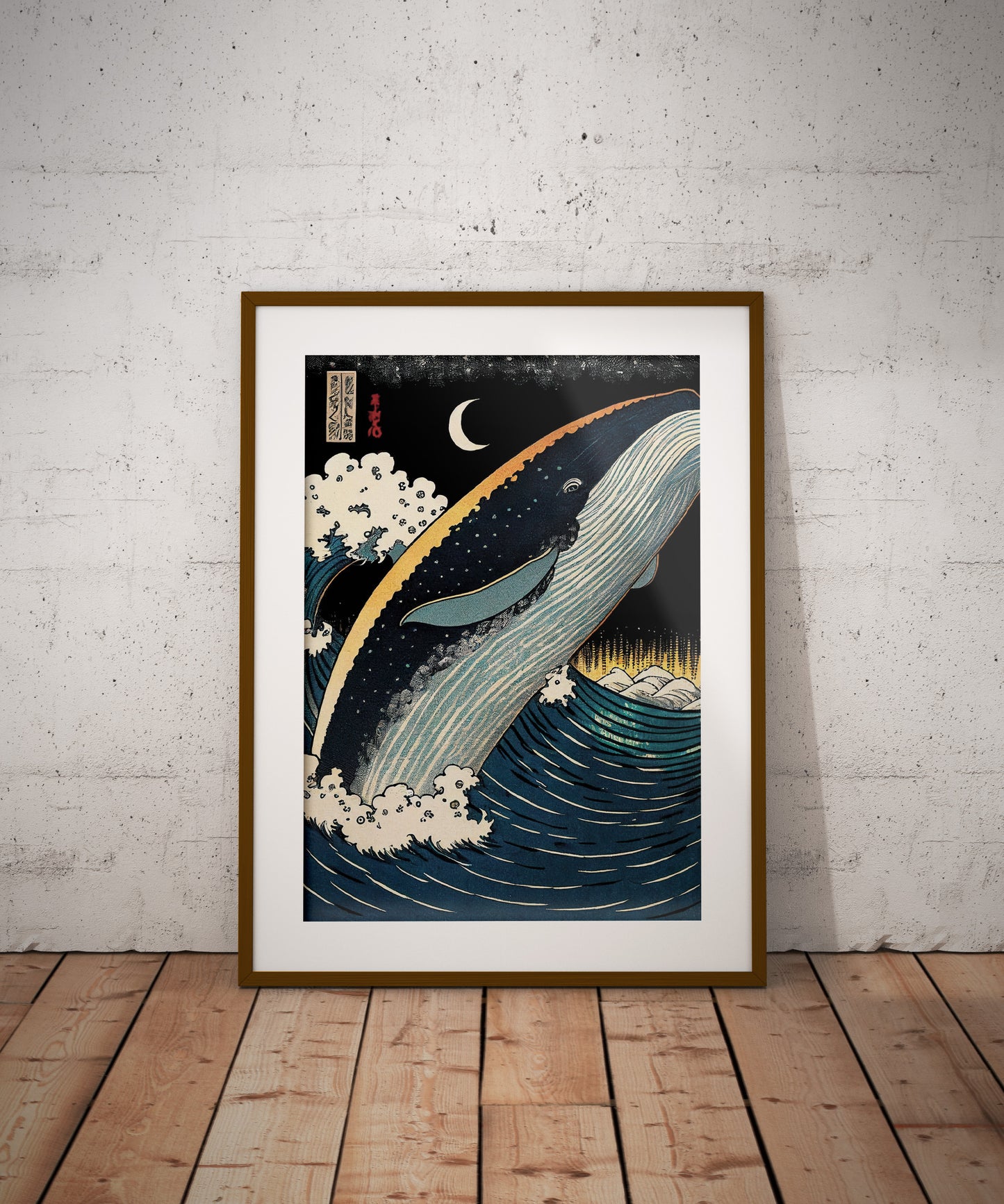 Affiche Murale Baleine de Nuit - Art Japonais Ukiyo-e, Poster Décoratif, Illustration Baleine, Décoration Murale