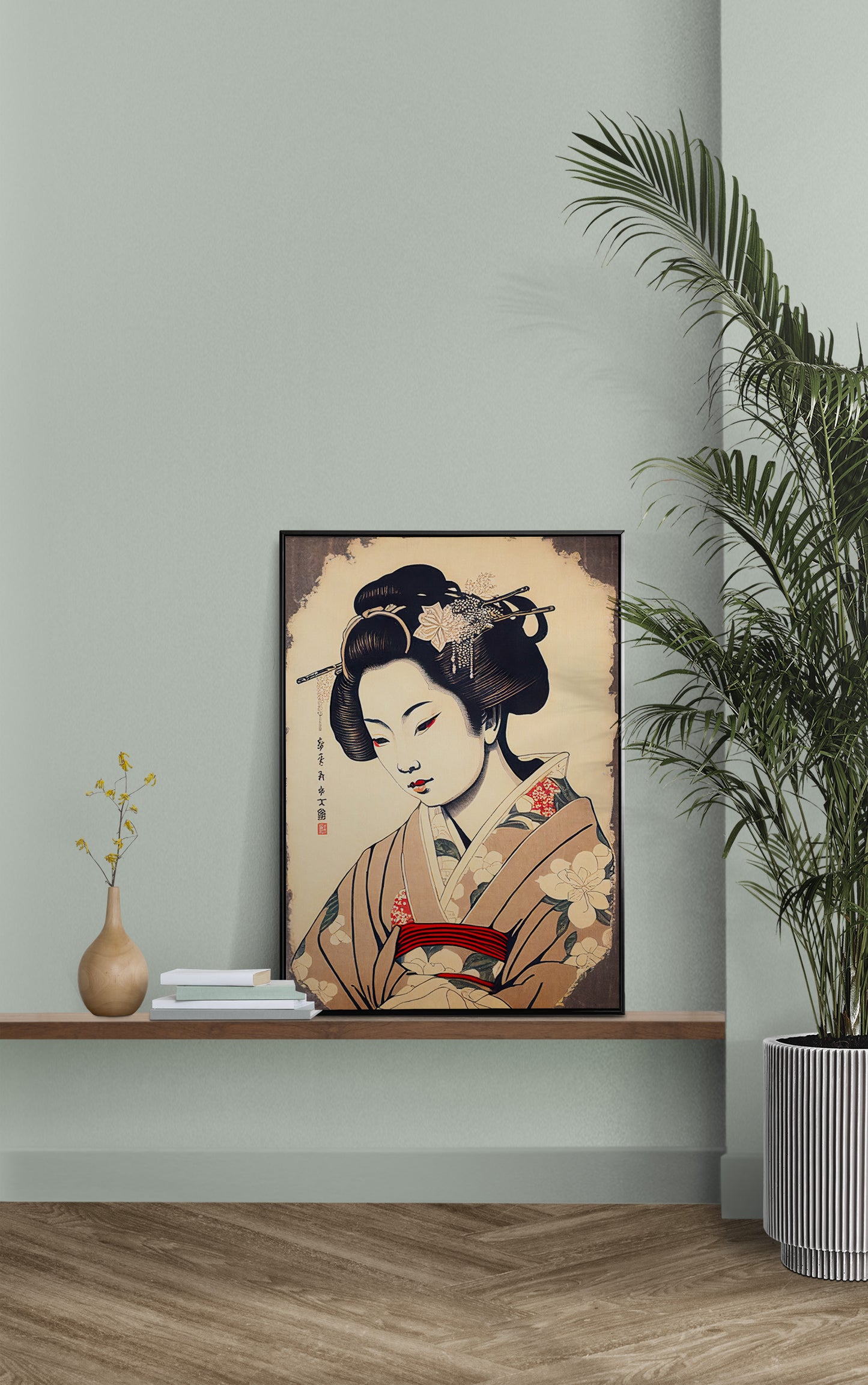 Japanese Geisha Art Poster – Geiko Illustration Wall Decor – Frameable Asian Art Print for Home