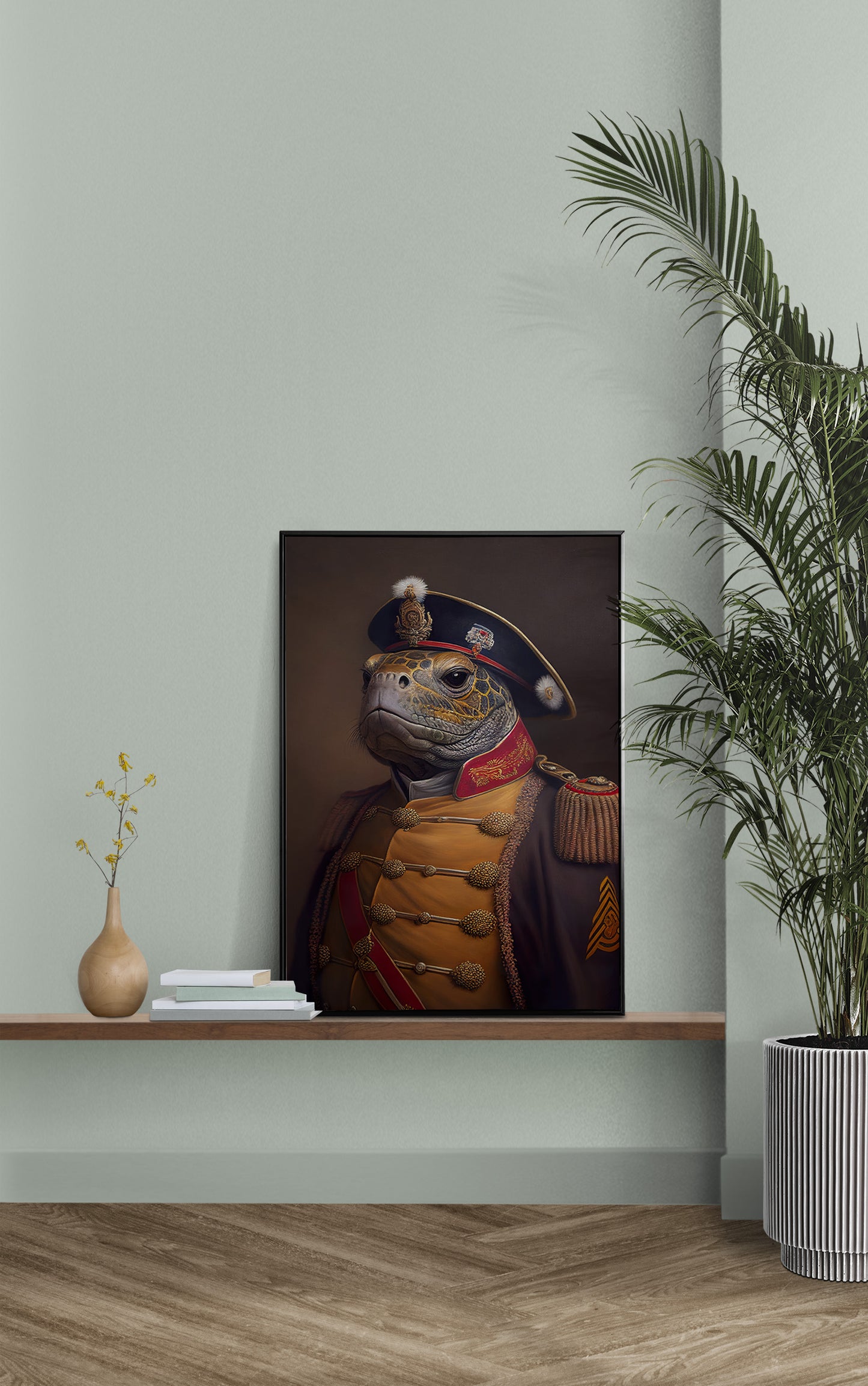 Heroic Turtle Poster in Military Uniform - Antique Style Wall Art for Home Decor