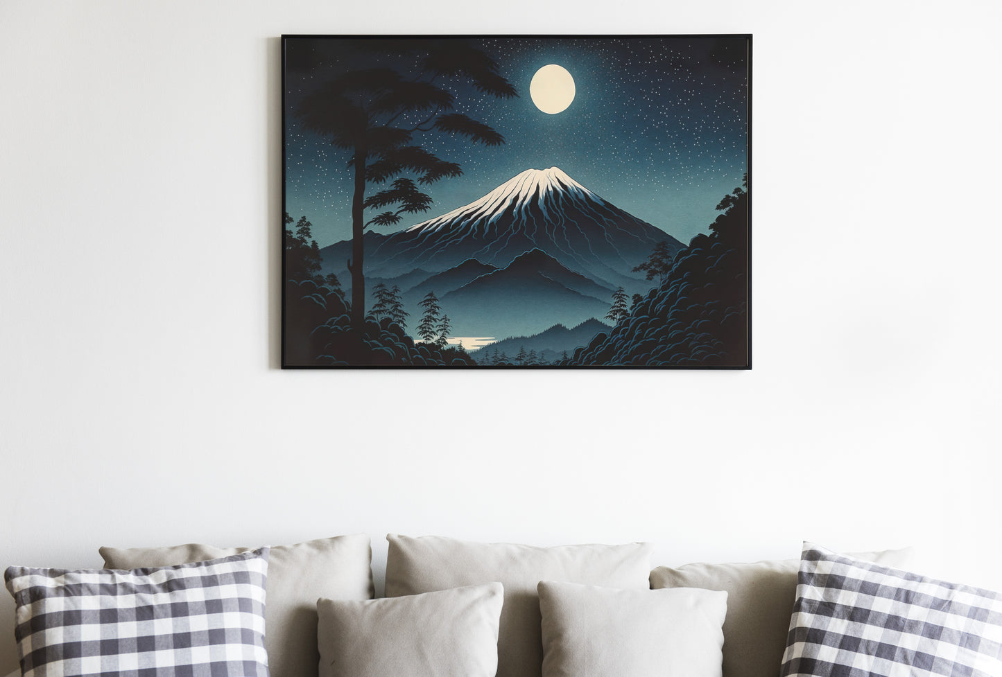 Poster Mont Fuji sous la Pleine Lune - Art Japonais, Décoration Murale Paysage Fujisan, Affiche à Encadrer