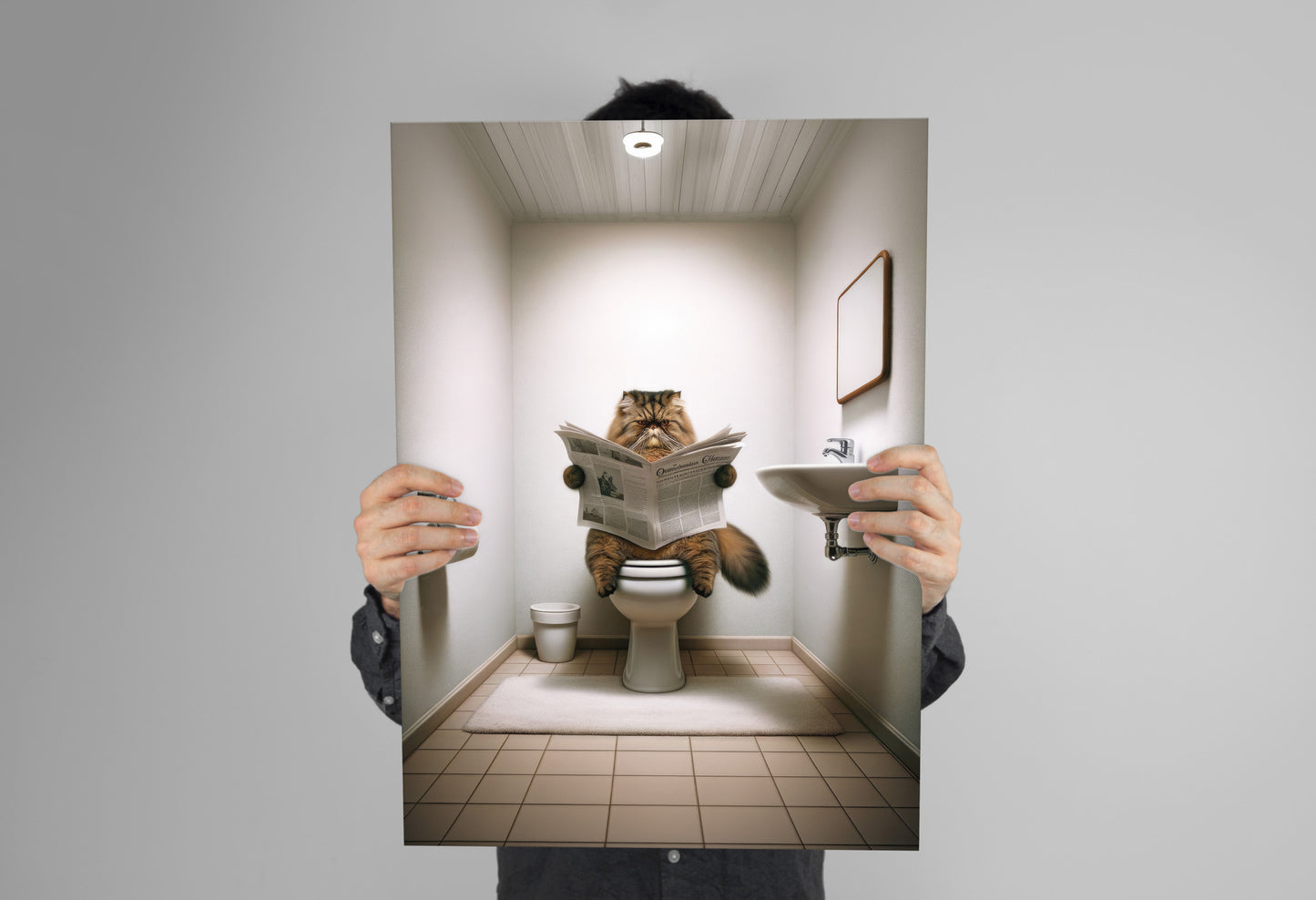 Brown Tabby Persian Cat Bathroom Poster - Fun Toilet Wall Art Decor - Perfect Gag Gift for Cat Lovers