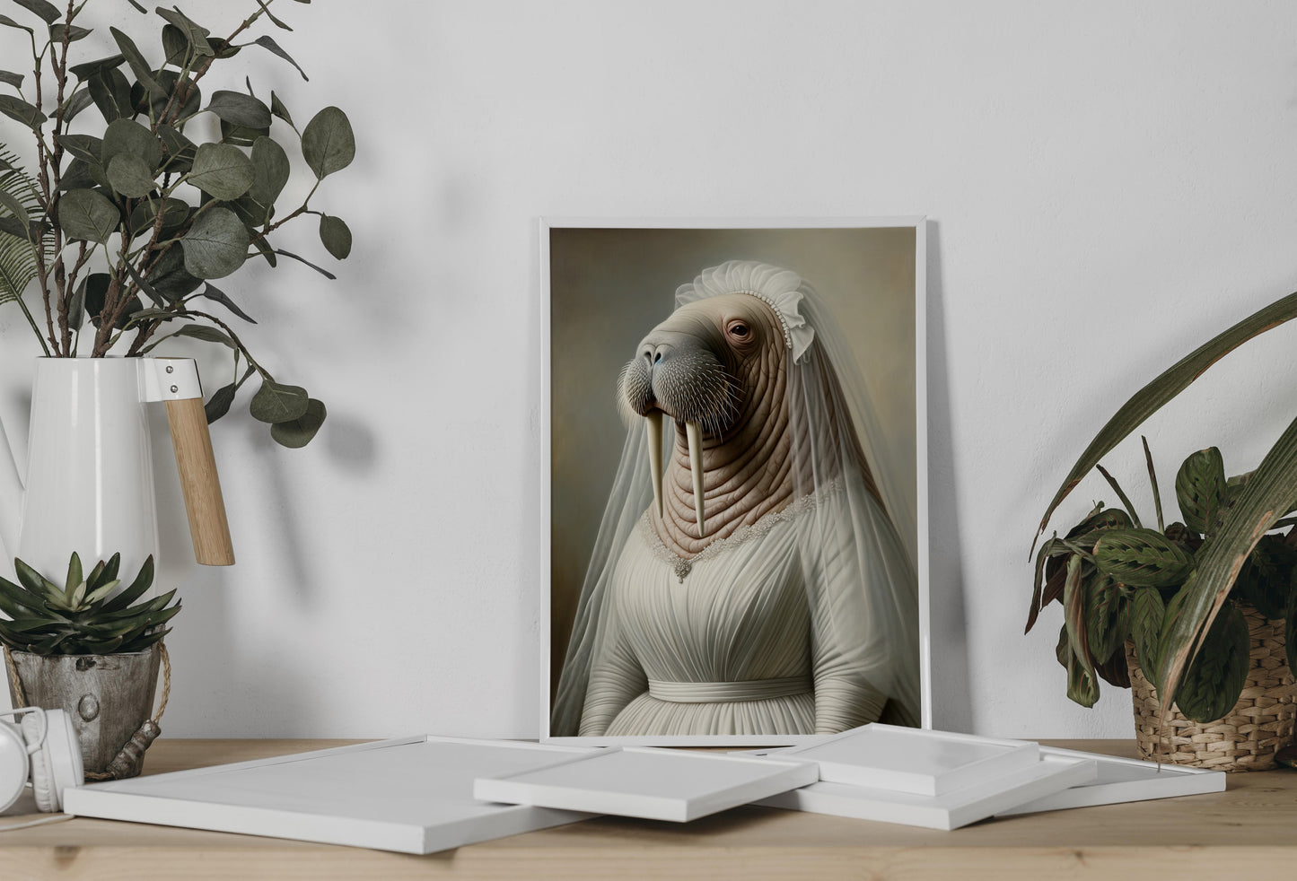 "Funny Walrus in Wedding Dress Poster - Unique Animal Wall Art Decor - Perfect Bride Gift & Framed Option"