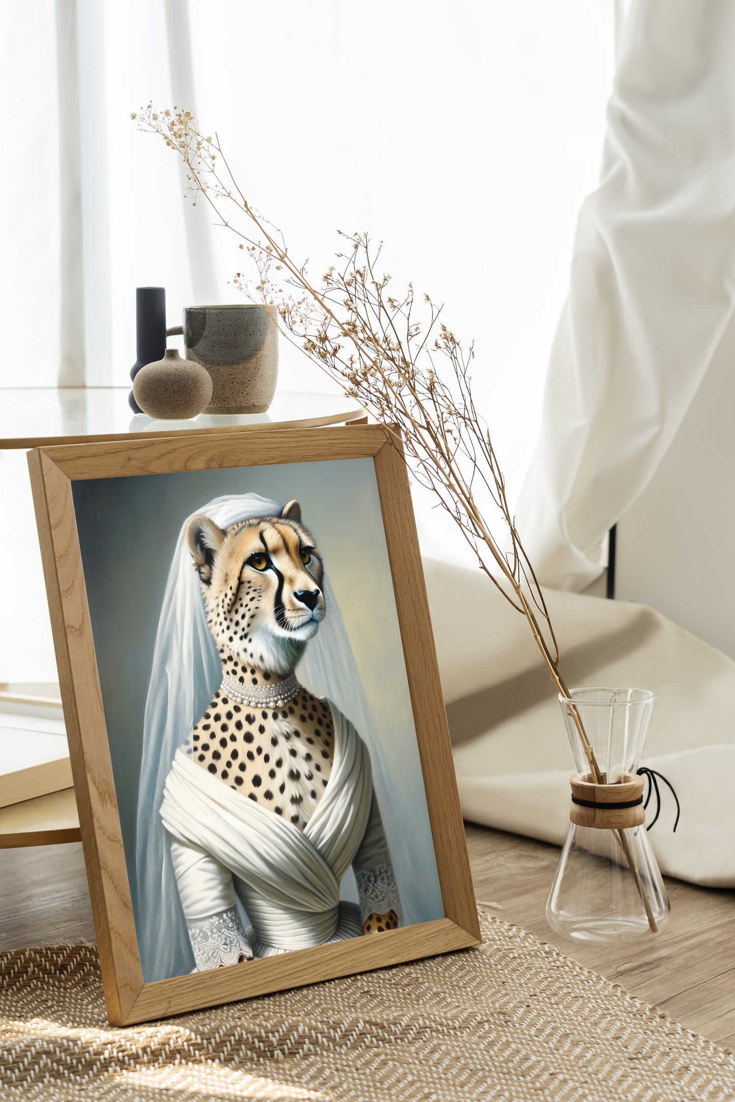 "Cheetah in Wedding Dress Poster - Funny Animal Wall Art - Unique Bride Decor - Perfect Gift for Home or Office"