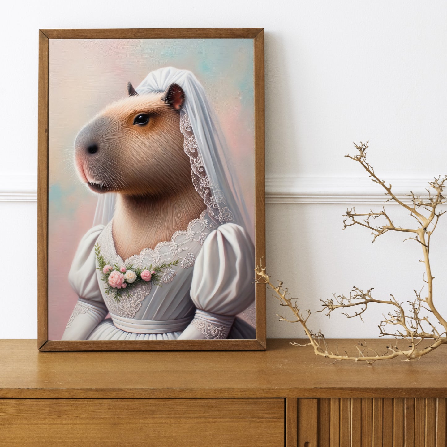 Poster de Capybara en Robe de Mariée - Décoration Murale Animaux Humoristique - Affiche Mariage Cadre