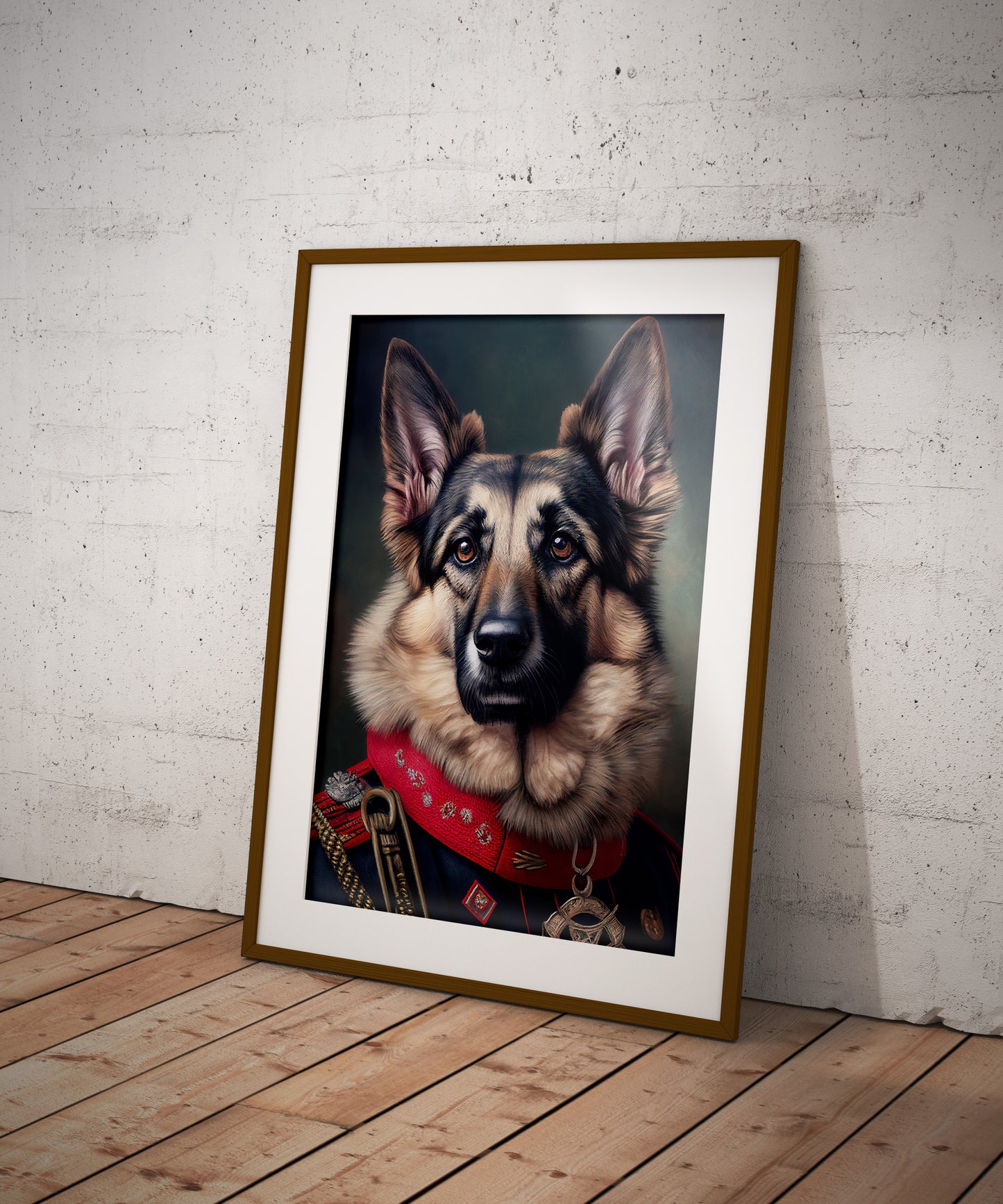 German Shepherd in Military Uniform Poster, Animal Wall Art, Decorative German Shepherd Print, Unique Dog Lover's Wall Decor