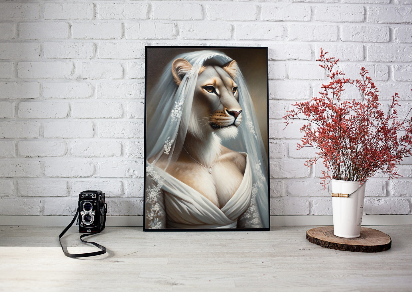 Lioness Bride Poster | Funny Animal Wall Art Decor | Unique Wedding Gift Frame | Portrait Wall Decor