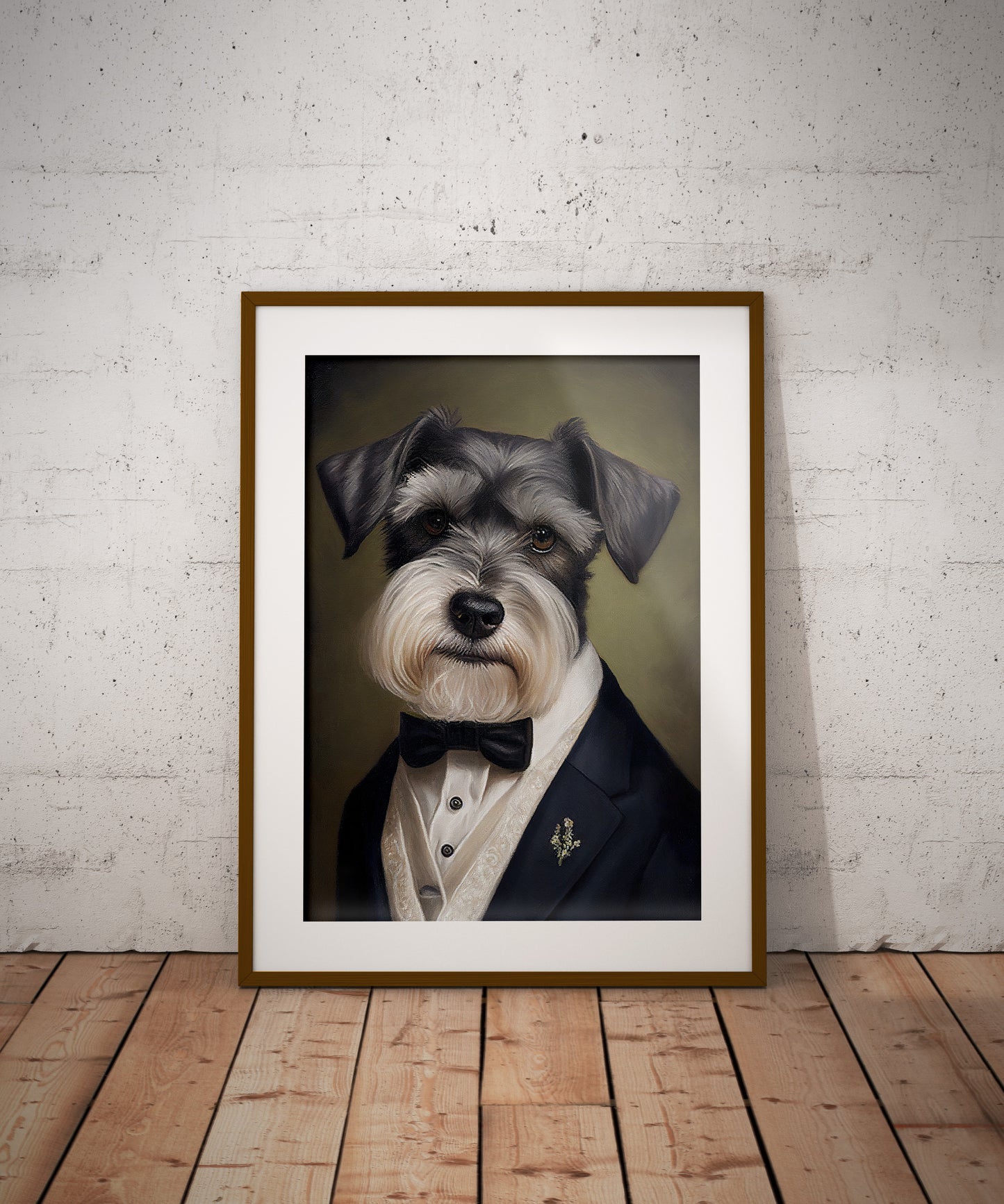 Portrait de Schnauzer en Smoking - Poster Chic et Humoristique de Chien - Décoration Murale Originale