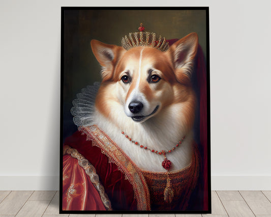 Baroque Style Corgi Portrait Poster | Noble Animal Wall Art Decoration | Dog Wall Poster for Framing