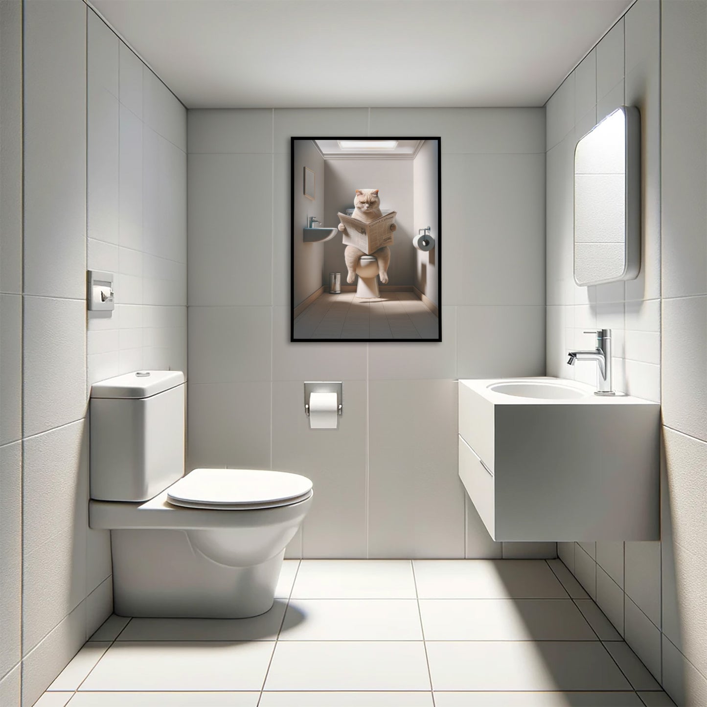 Funny Bathroom Wall Art: British Shorthair Cream Cat Toilet Poster - Gag Gift for WC Decor