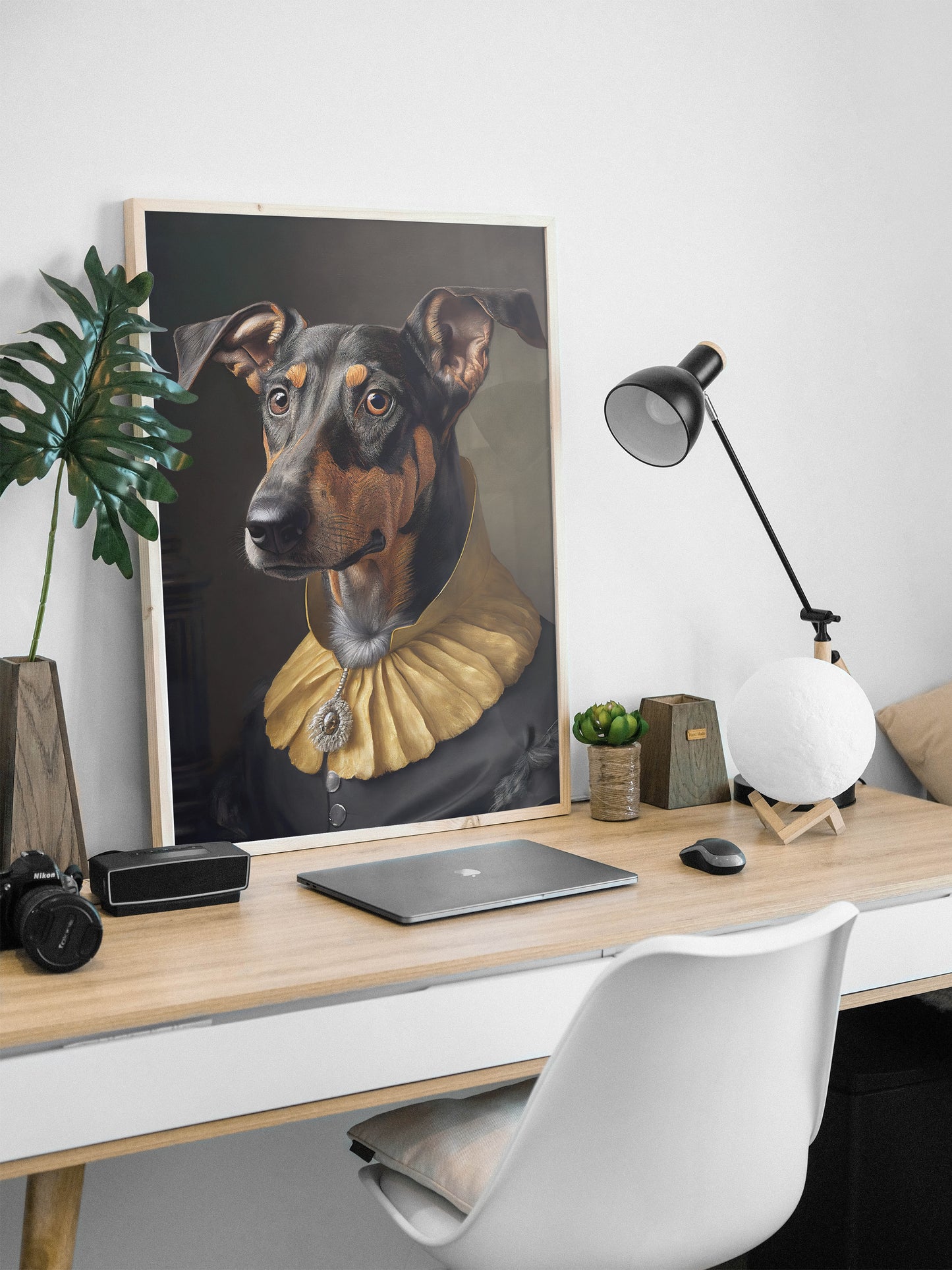 Affiche de Chien Doberman Style Baroque, Poster Noblesse Animale, Décoration Murale pour Intérieur