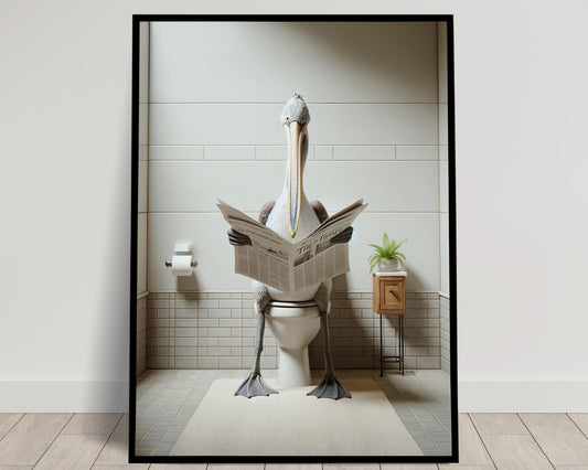 Poster Humoristique Pelican aux Toilettes, Décoration WC Amusante, Cadre Salle de Bain, Idée Cadeau Originale