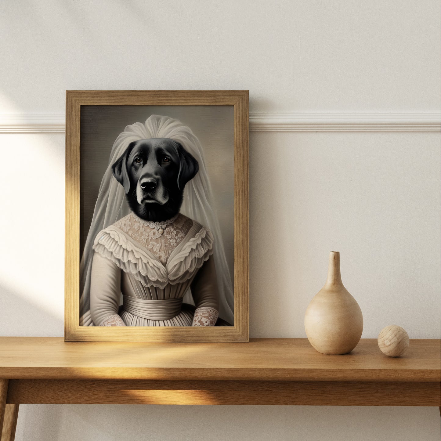 Poster Chien Mariage - Labrador Noire en Robe de Mariée, Affiche Murale Animaux, Décoration Murale Humoristique