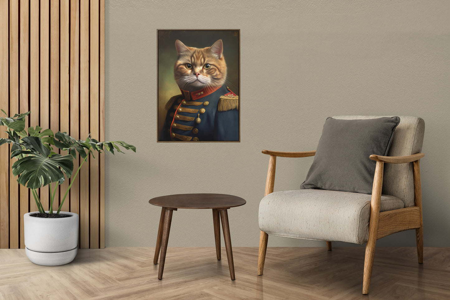 "Feline Hero Poster - Red Cat in Military Uniform | Animal Wall Art & Decor | Frameable Cat Canvas Print"