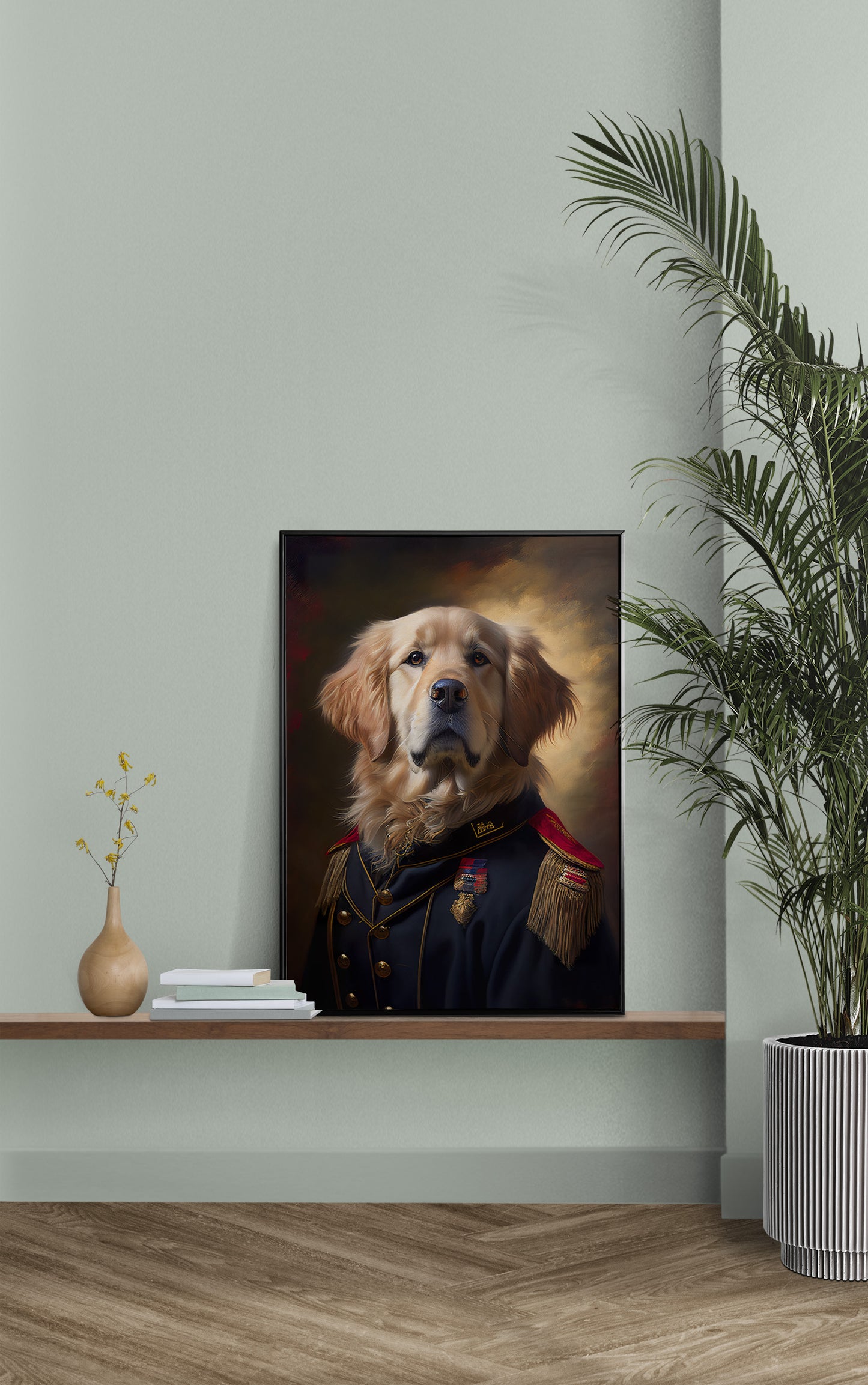 Heroic Golden Retriever in Military Uniform Poster - Dog Wall Art, Animal Prints, Home Decor