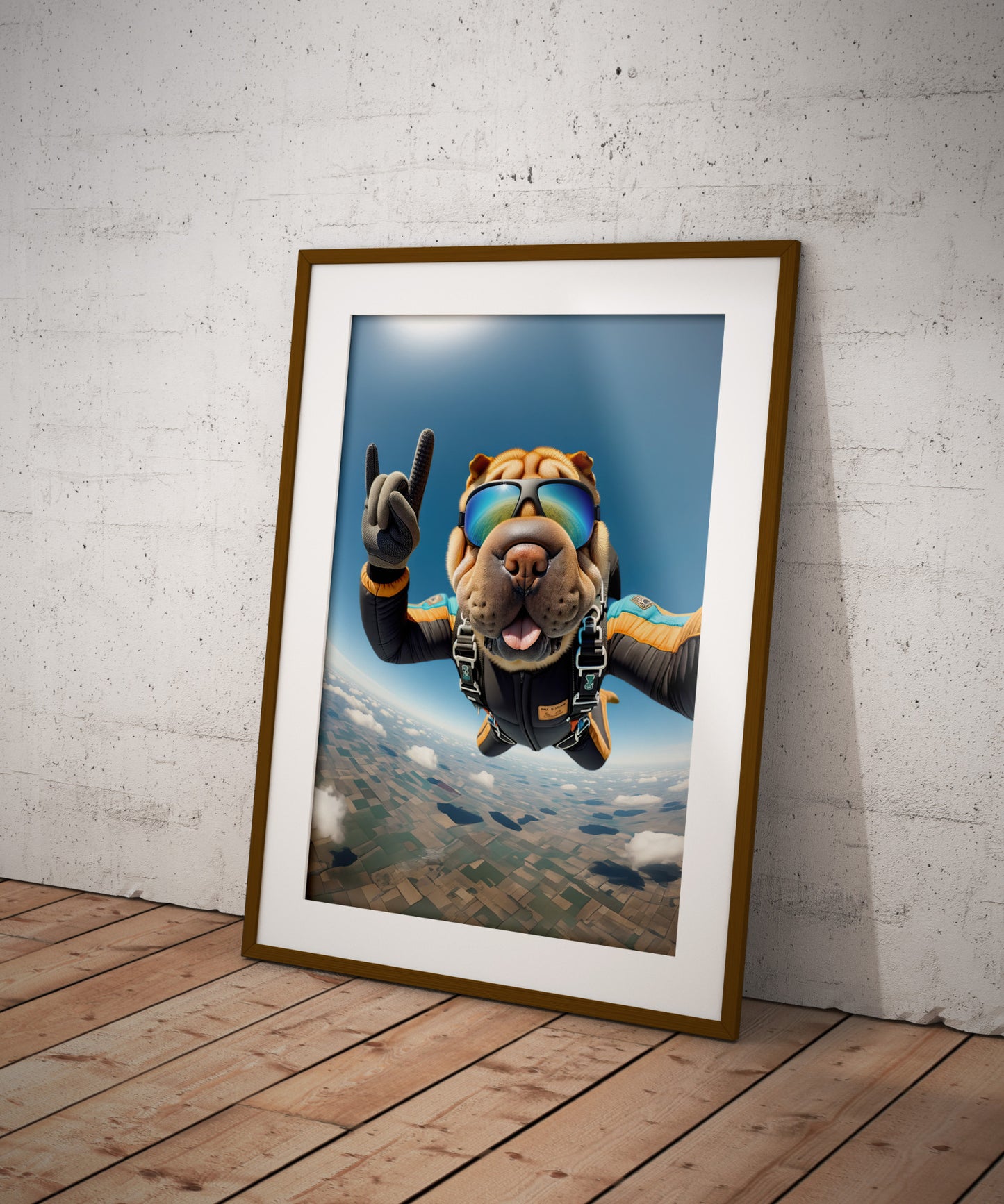 Skydiving Shar Pei Poster - Epic Wall Art for Animal Lovers | Unique Extreme Sport Dog Print Decor