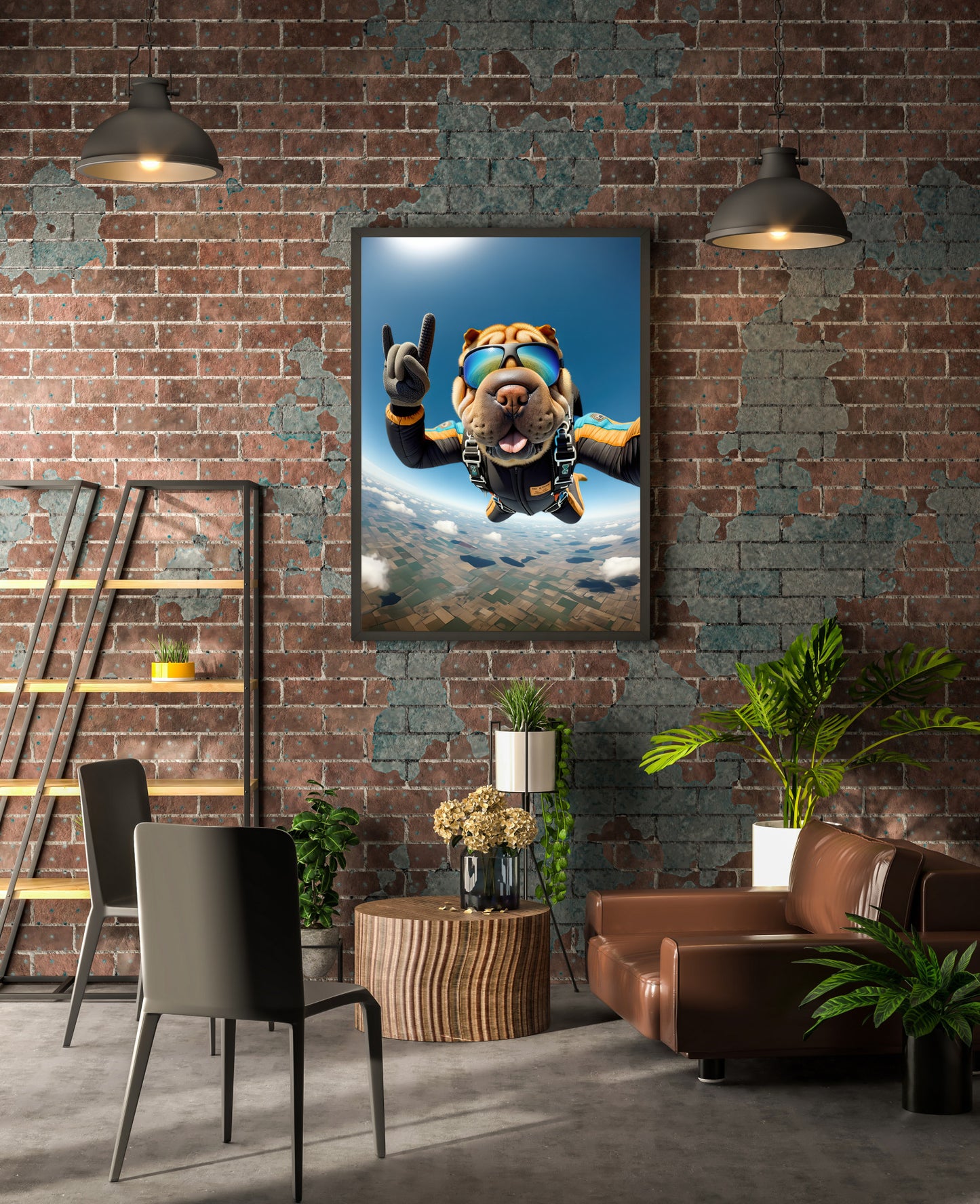 Skydiving Shar Pei Poster - Epic Wall Art for Animal Lovers | Unique Extreme Sport Dog Print Decor