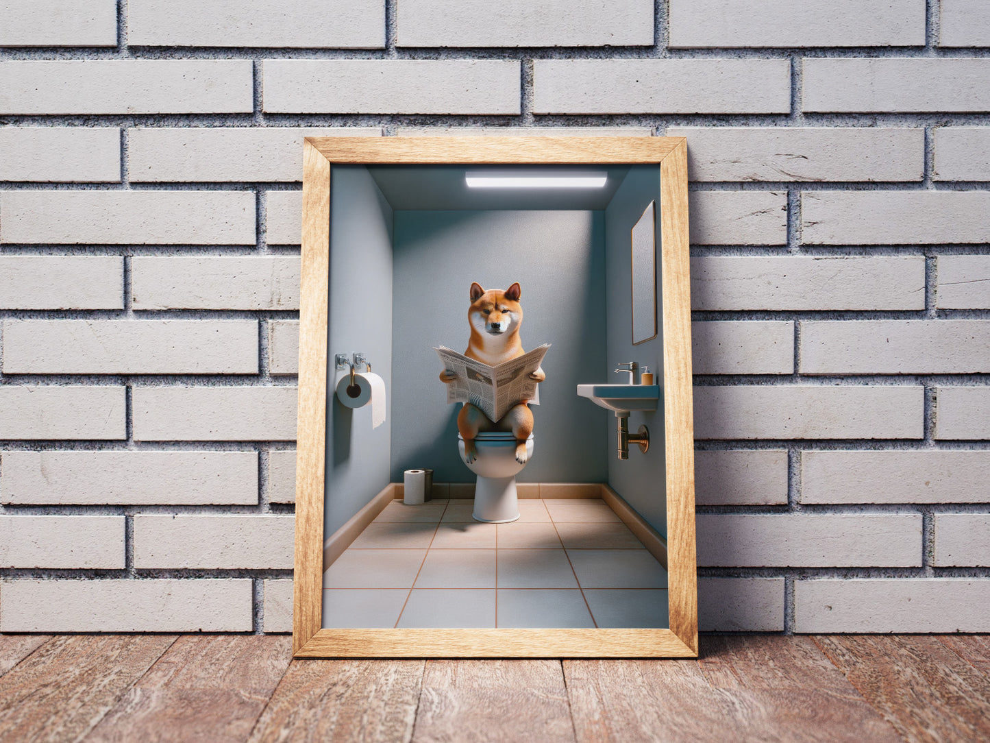 Funny Shiba Inu Dog Reading Newspaper Poster - Hilarious Bathroom Wall Art, Gag Gift for WC Decor