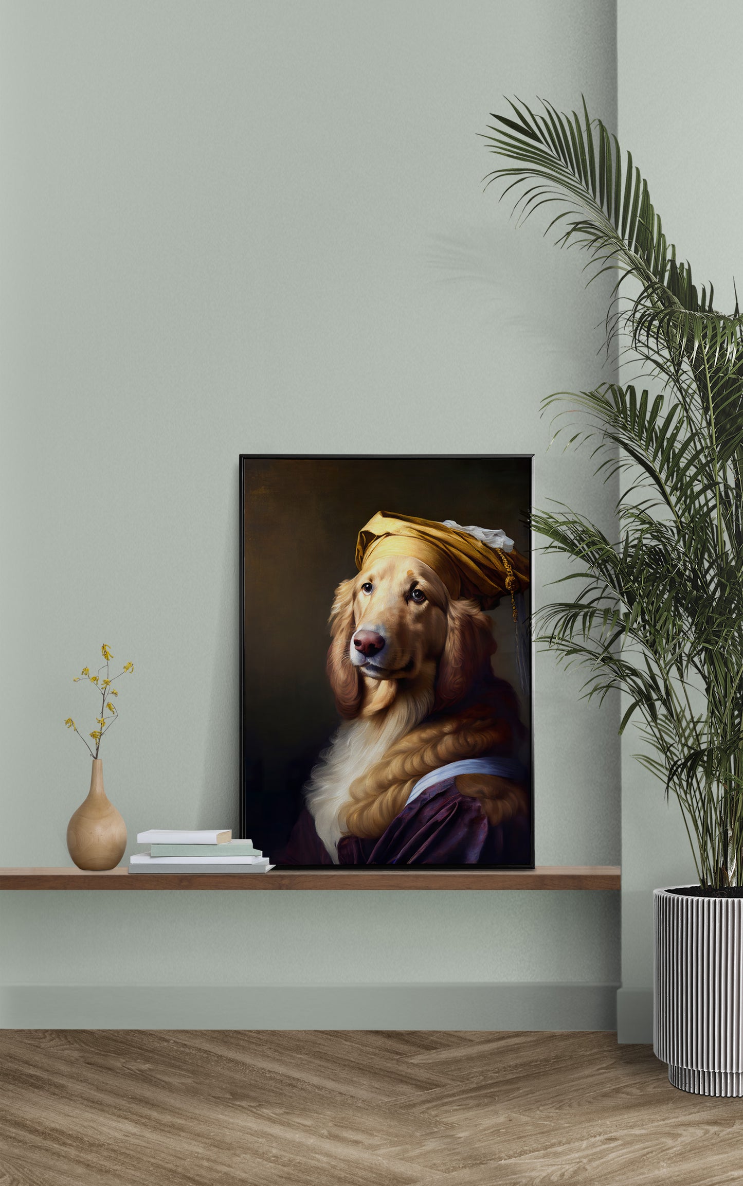 Poster chien style baroque Golden Retriever, Décoration murale noble, Affiche animalière à encadrer