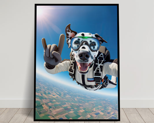 "Skydiving Dalmatian Poster - Unique Animal Art Print for Extreme Sport Lovers - Epic Wall Decoration Gift"