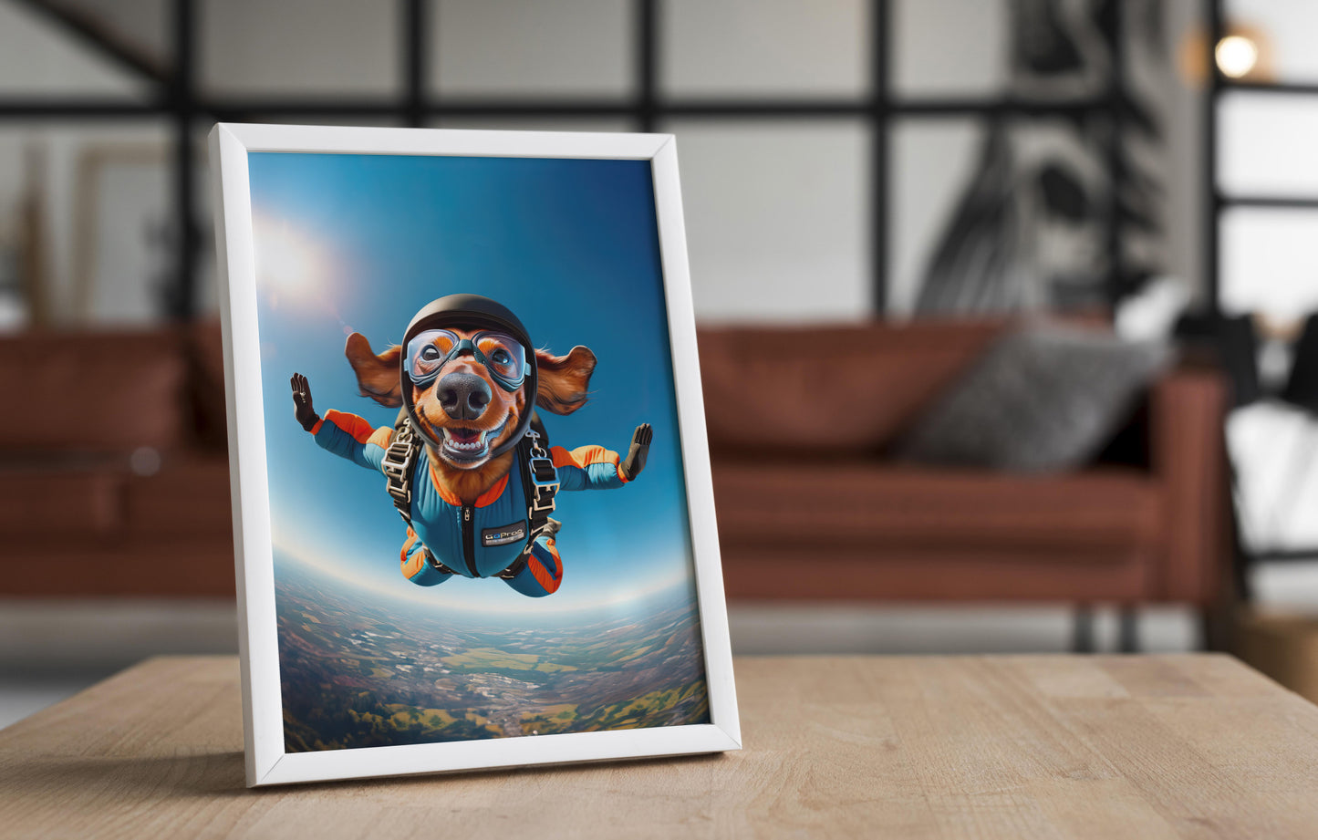 Affiche Murale Teckel en Parachute - Poster Chien Skydiving - Décor Sport Extrême - Idée Cadeau Unique