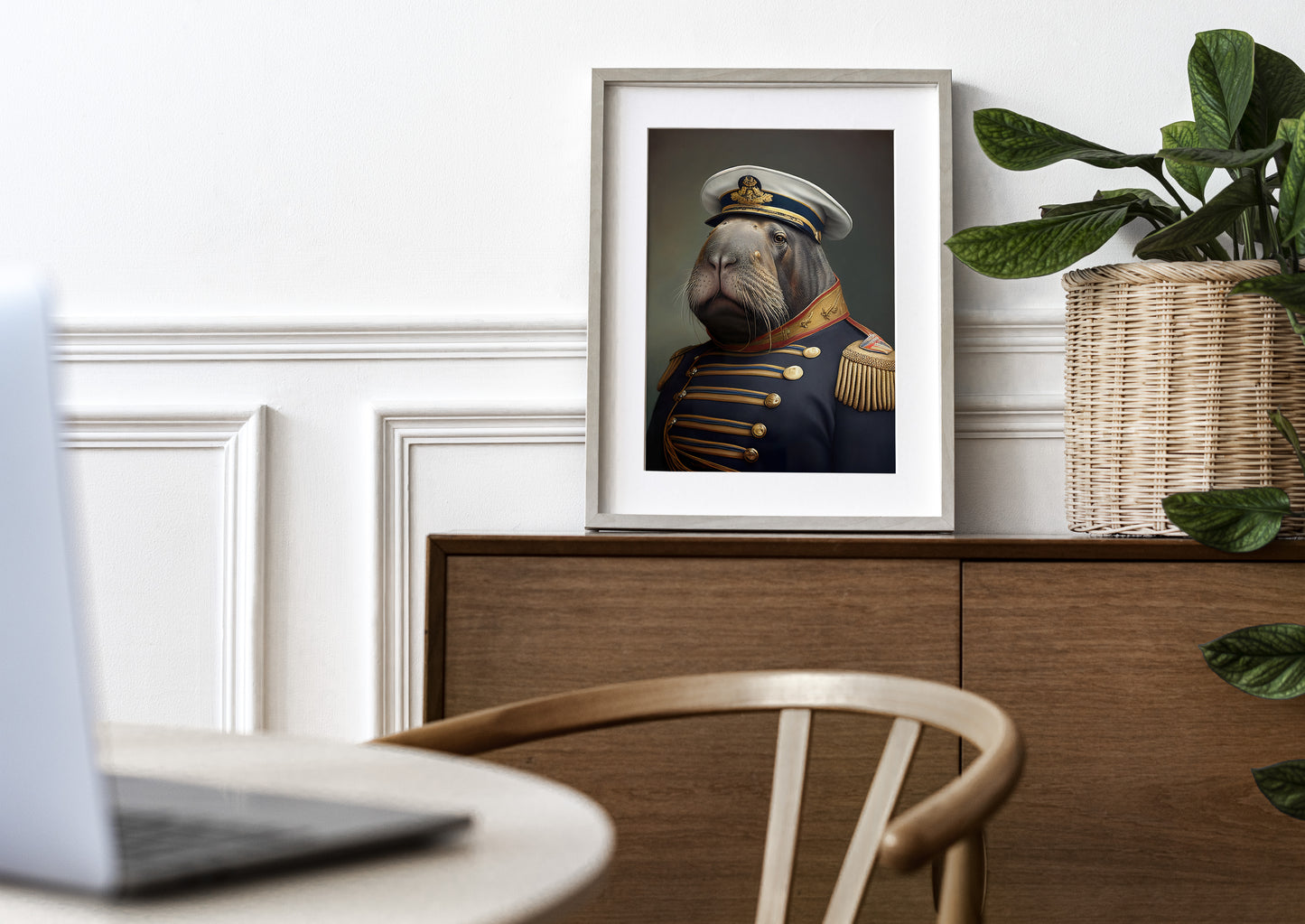 Heroic Walrus Poster in Military Uniform | Funny Animal Wall Art | Portrait Print for Home Decor