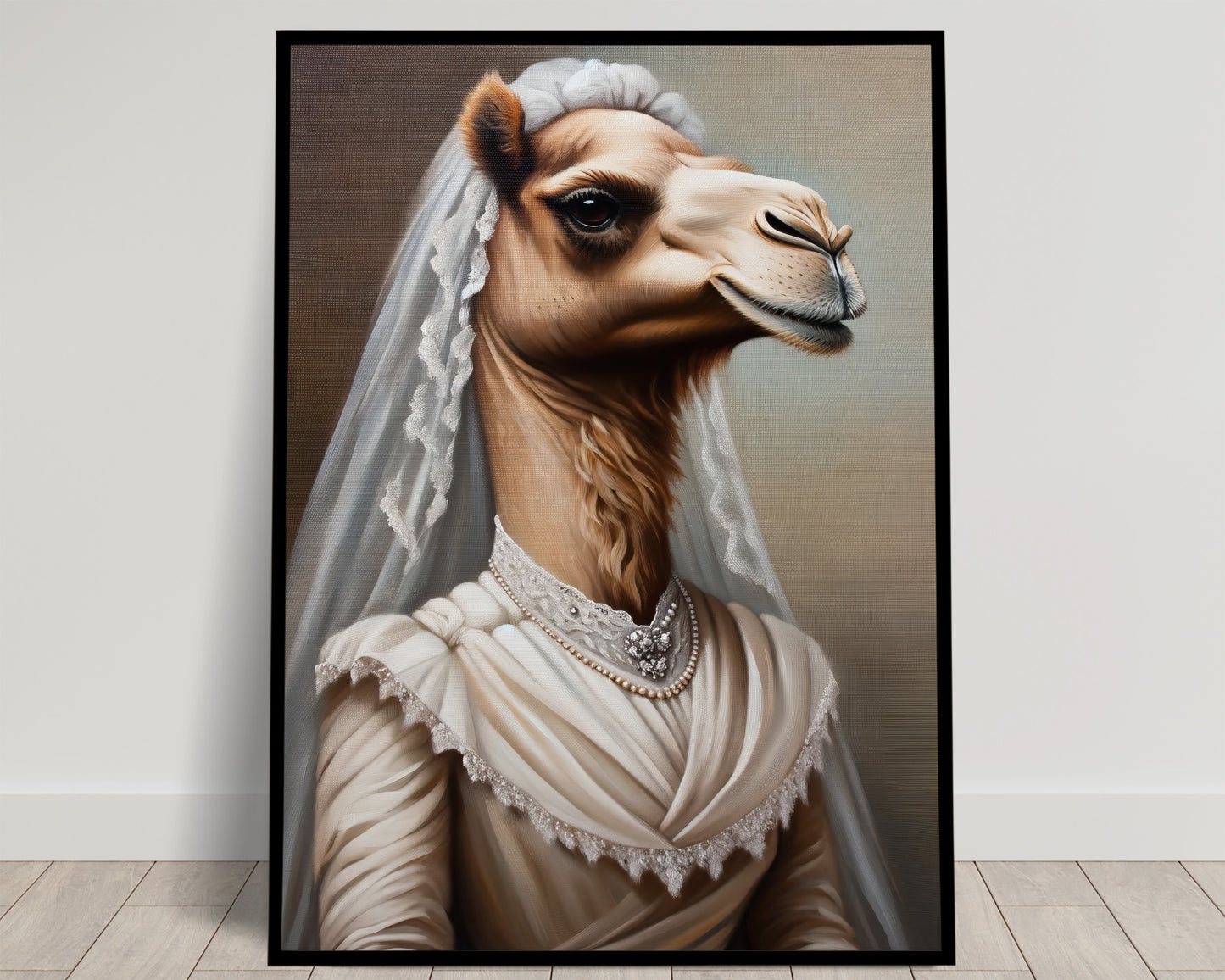 "Funny Camel Wedding Dress Poster - Unique Animal Wall Art Decor - Perfect Bride Gift"