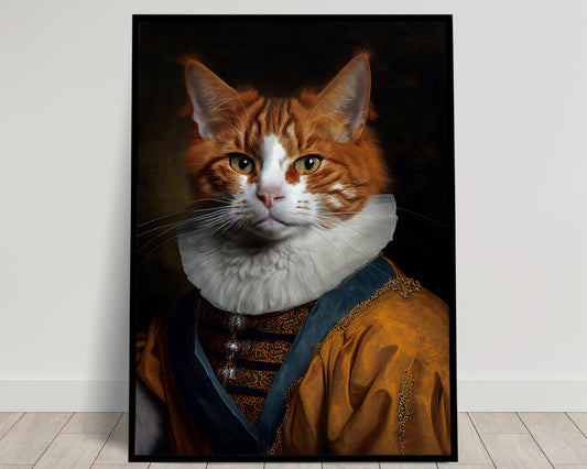 Poster Illustration Chat Baroque - Décoration Murale Animaux - Portrait Noble de Chat