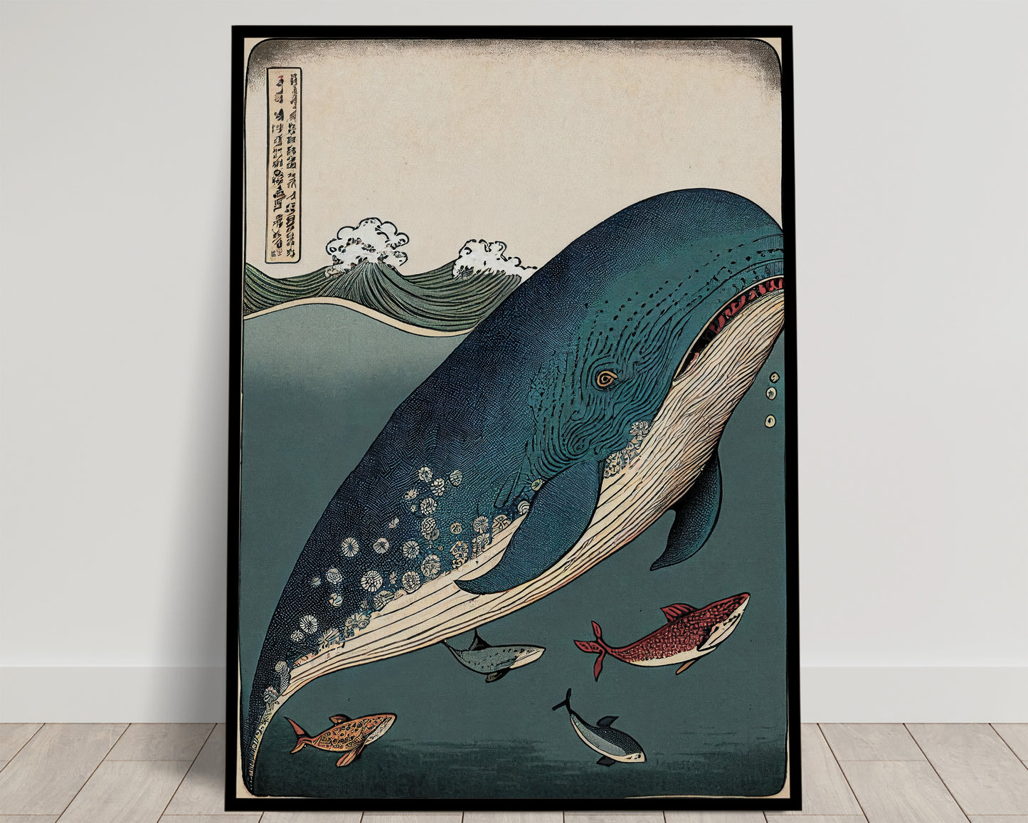 Poster Baleine et Poissons, Art Japonais Ukiyo-e, Affiche Illustration Murale, Décoration Murale Japonaise