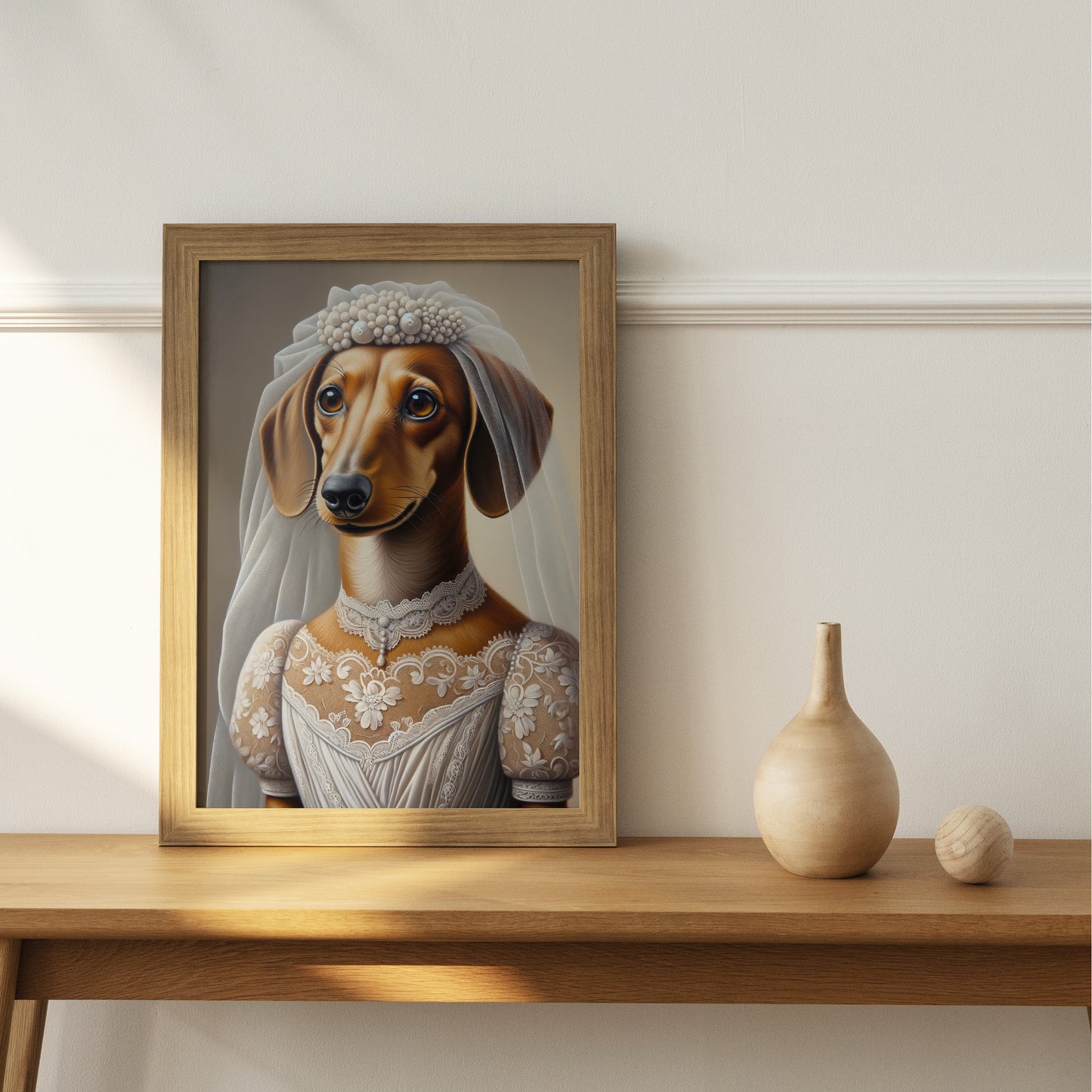 "Funny Dachshund Poster in Wedding Dress | Unique Animal Wall Art | Bride Dog Decor | Perfect Gift Ideas"