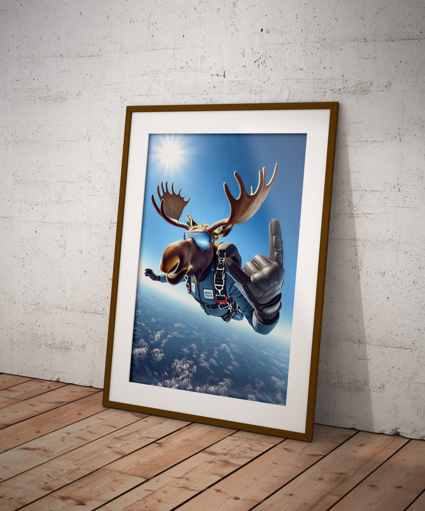 Epic Skydiving Moose Poster – Extreme Sport Animal Print Wall Art | Unique Animal Lover Gift Decor