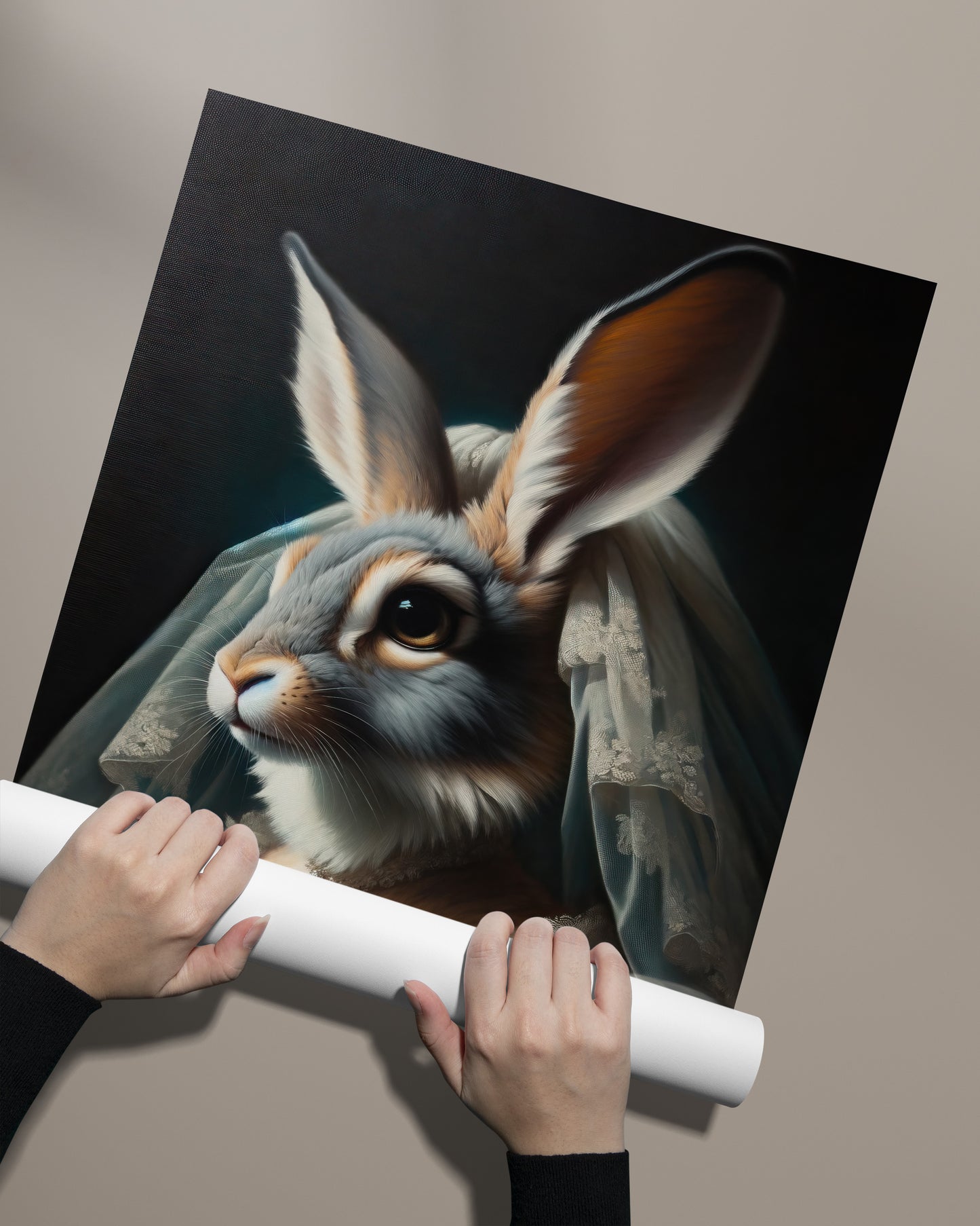 Poster humoristique de Lapine en Robe de Mariée - Décoration murale animaux - Affiche mariage - Cadre art mural