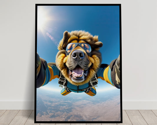 Skydiving Tibetan Mastiff Poster - Epic Wall Art for Animal Lovers | Extreme Sports Home Decor | Unique Gift