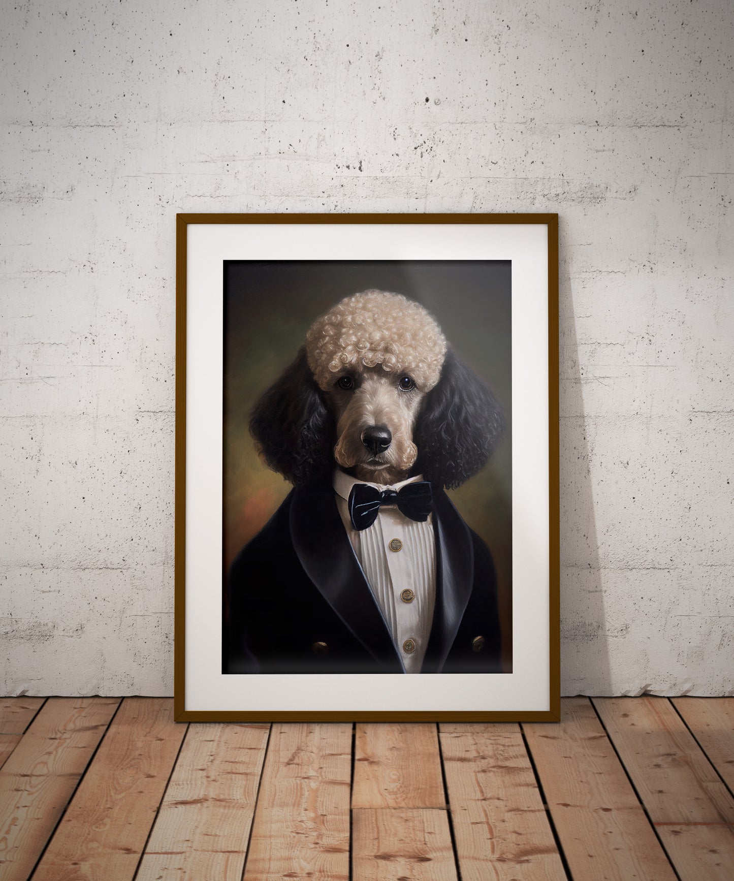 Poster Chic Caniche en Smoking - Impression Murale Humour Chien Tuxedo - Tableau Déco Murale Canin