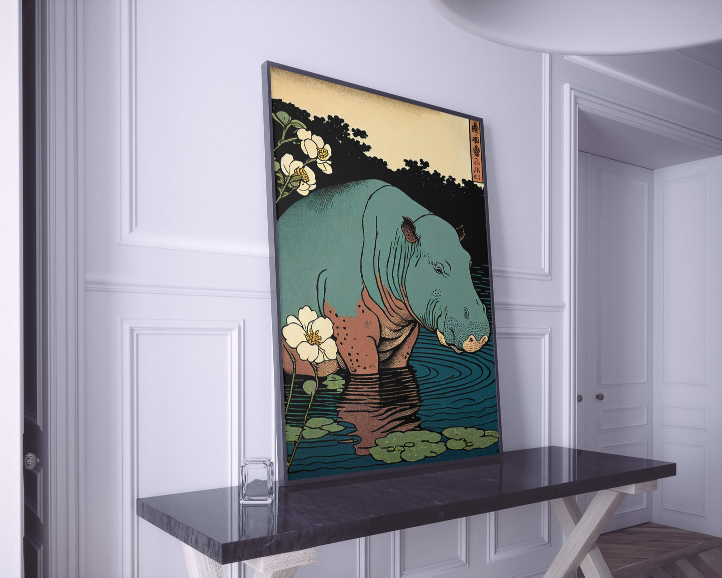 Poster Vintage Hippopotame Japonais, Art Mural Ukiyo-e, Affiche Murale Animale, Impression Décorative