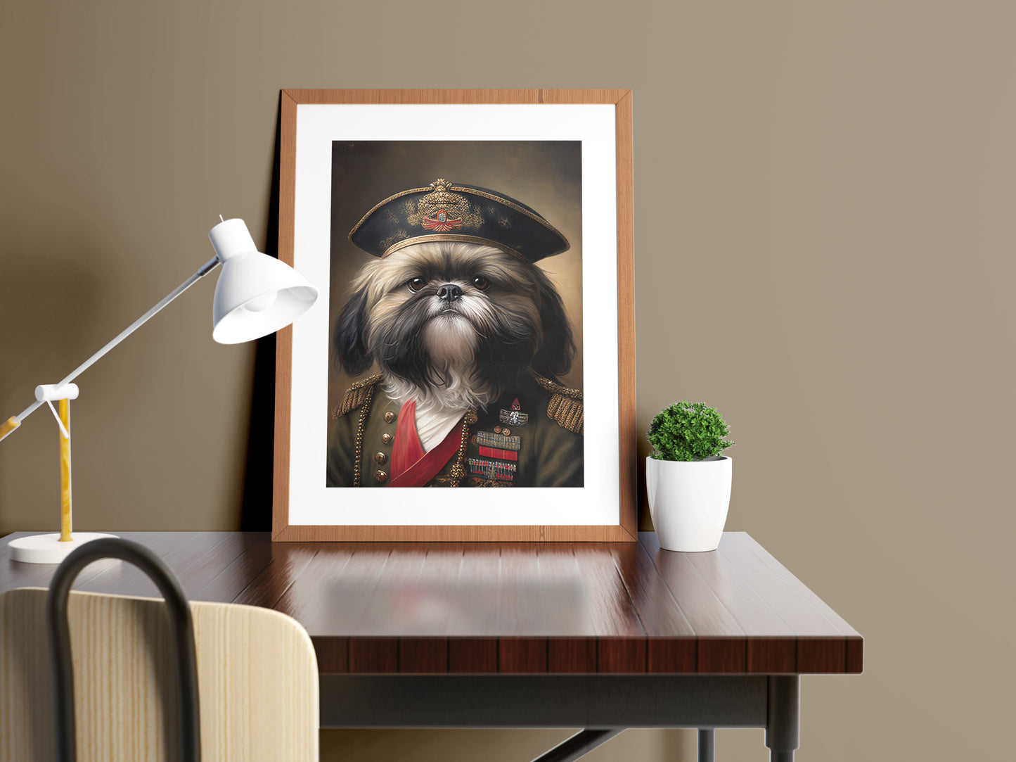 Poster Portrait Shih-tzu en Uniforme Militaire | Art Mural Chien Drôle et Héroïque | Décoration Murale Officielle