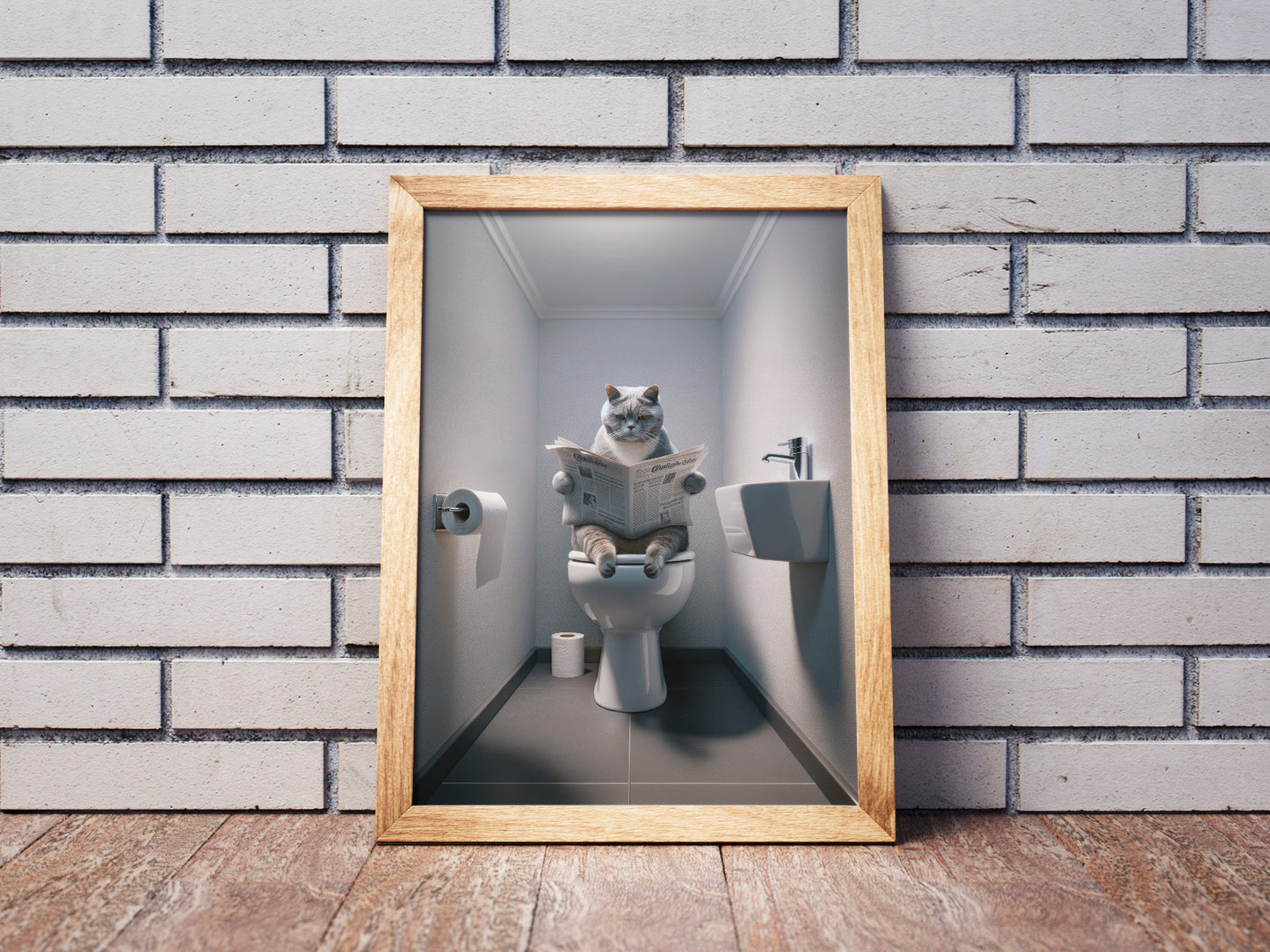 "Funny British Shorthair Cat Toilet Poster - Bathroom Decor Wall Art - Perfect Gag Gift for WC"