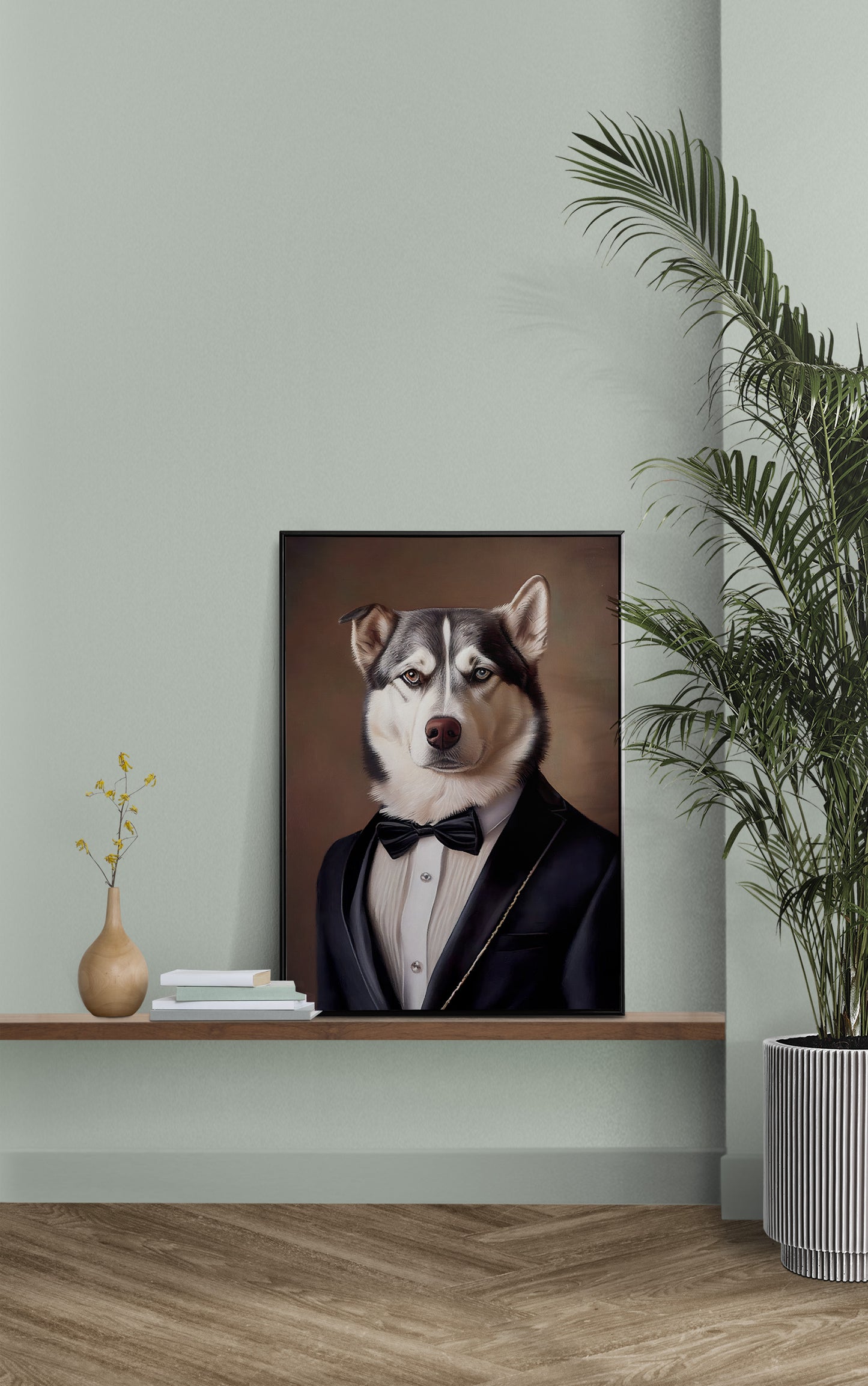 Affiche murale Husky en smoking - Poster décoration animaux élégante, Art mural Husky Tuxedo