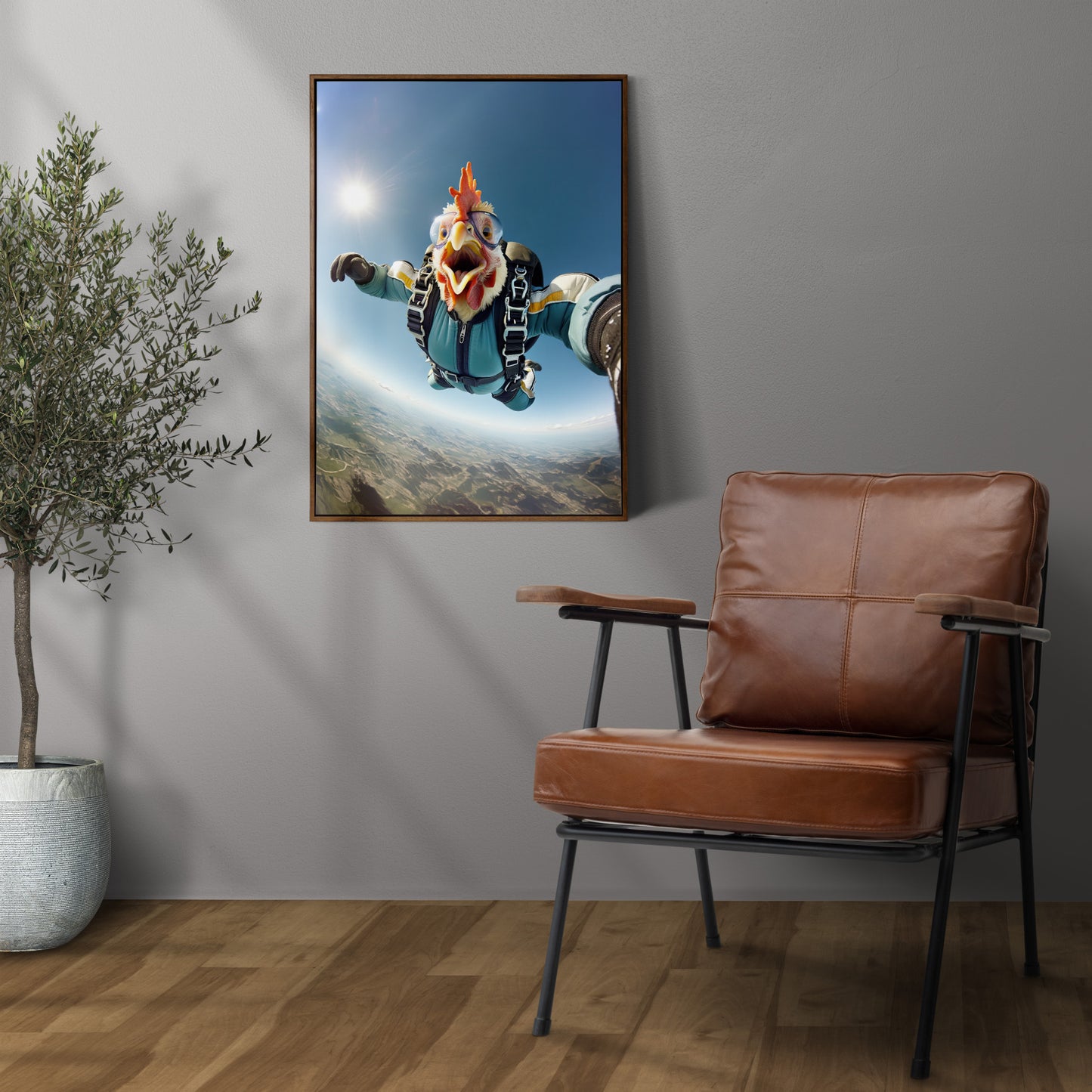 Epic Skydiving Chicken Poster – Unique Animal Print Wall Art for Extreme Sport Fans & Animal Lovers Decor