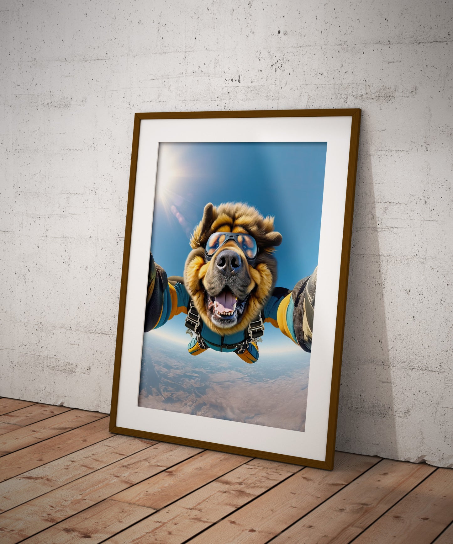 Skydiving Tibetan Mastiff Poster - Epic Wall Art for Animal Lovers | Extreme Sports Home Decor | Unique Gift