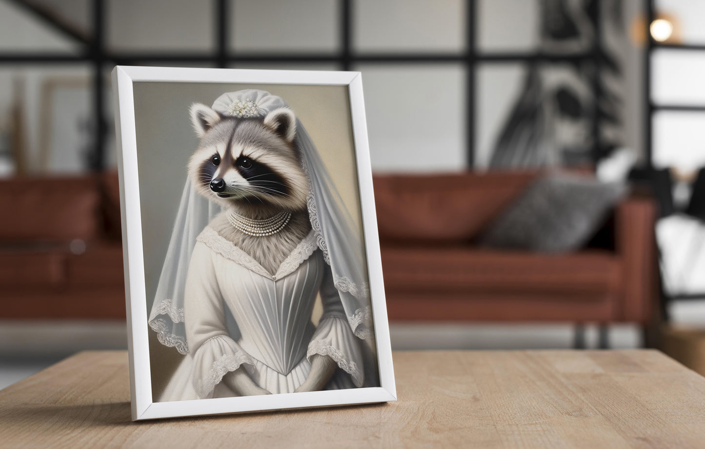 Raccoon in Wedding Dress Poster - Animal Wall Decor | Funny Bride Art | Unique Gift for Home & Office