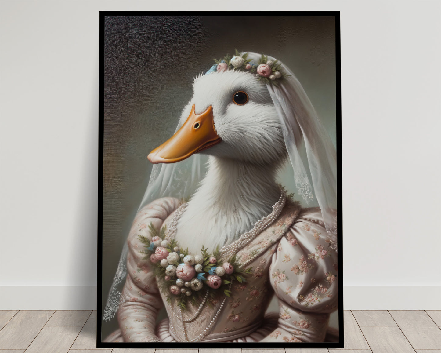 Whimsical Duck in Wedding Dress Poster - Funny Animal Wall Art Decor - Unique Bride-Themed Gift for Home