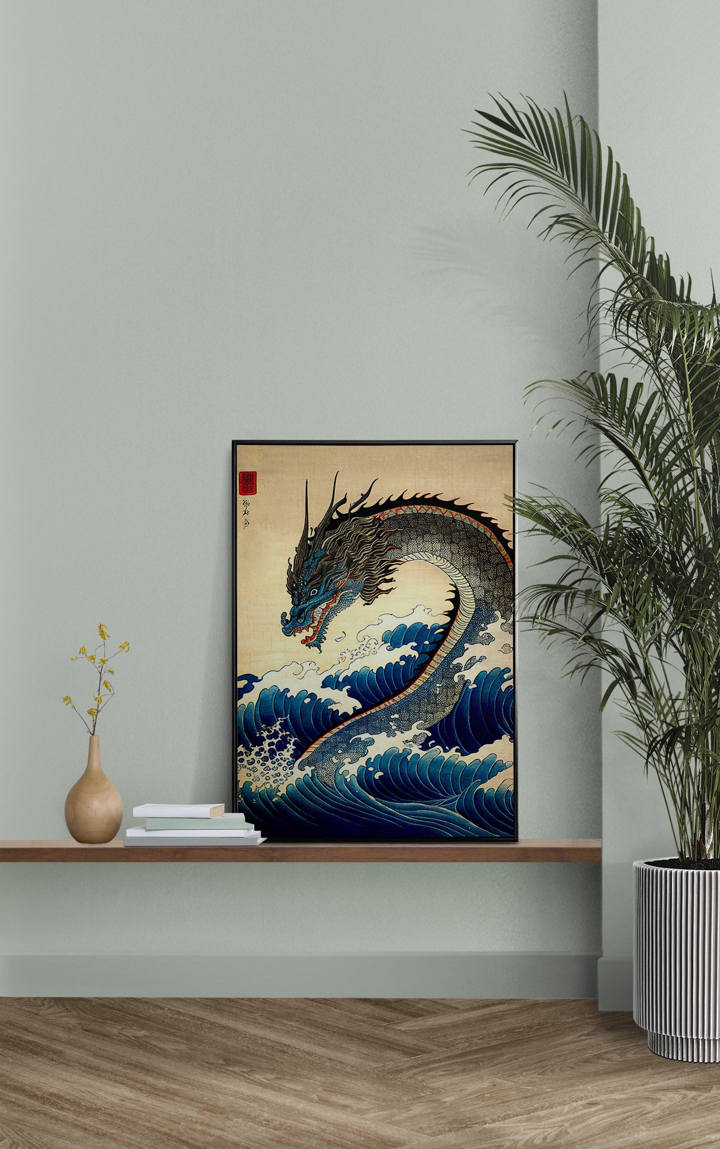 Japanese Art Style Dragon Poster, Nipponese Wall Decoration, Traditional Japanese Wall Art