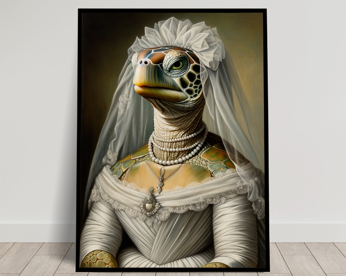 Affiche Poster Tortue Mariée, Décoration Murale Animaux, Cadre Humour, Art Mural Original, Portrait Mariage